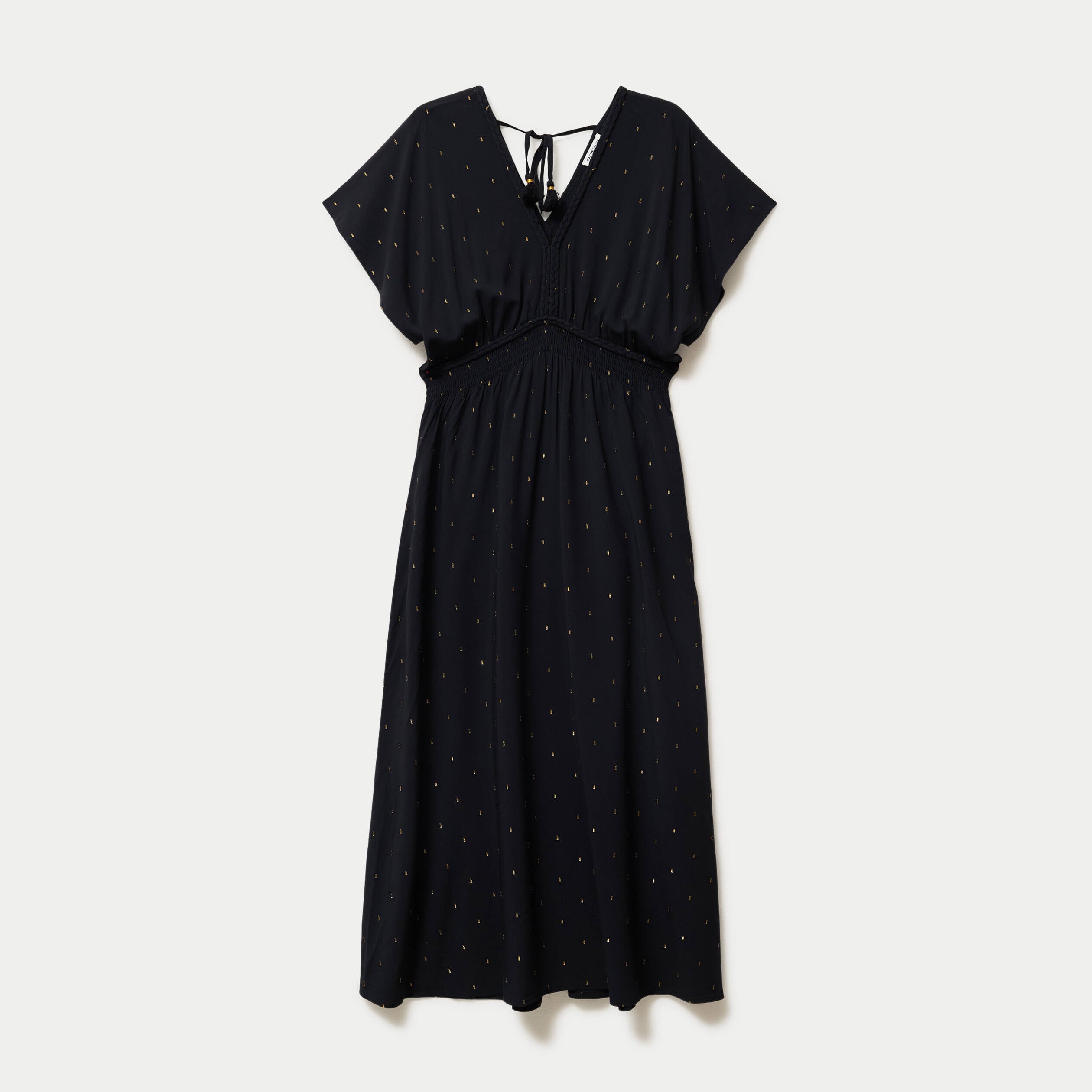 Robe &eacute;vas&eacute;e 3/4 col v manches courtes noir femme