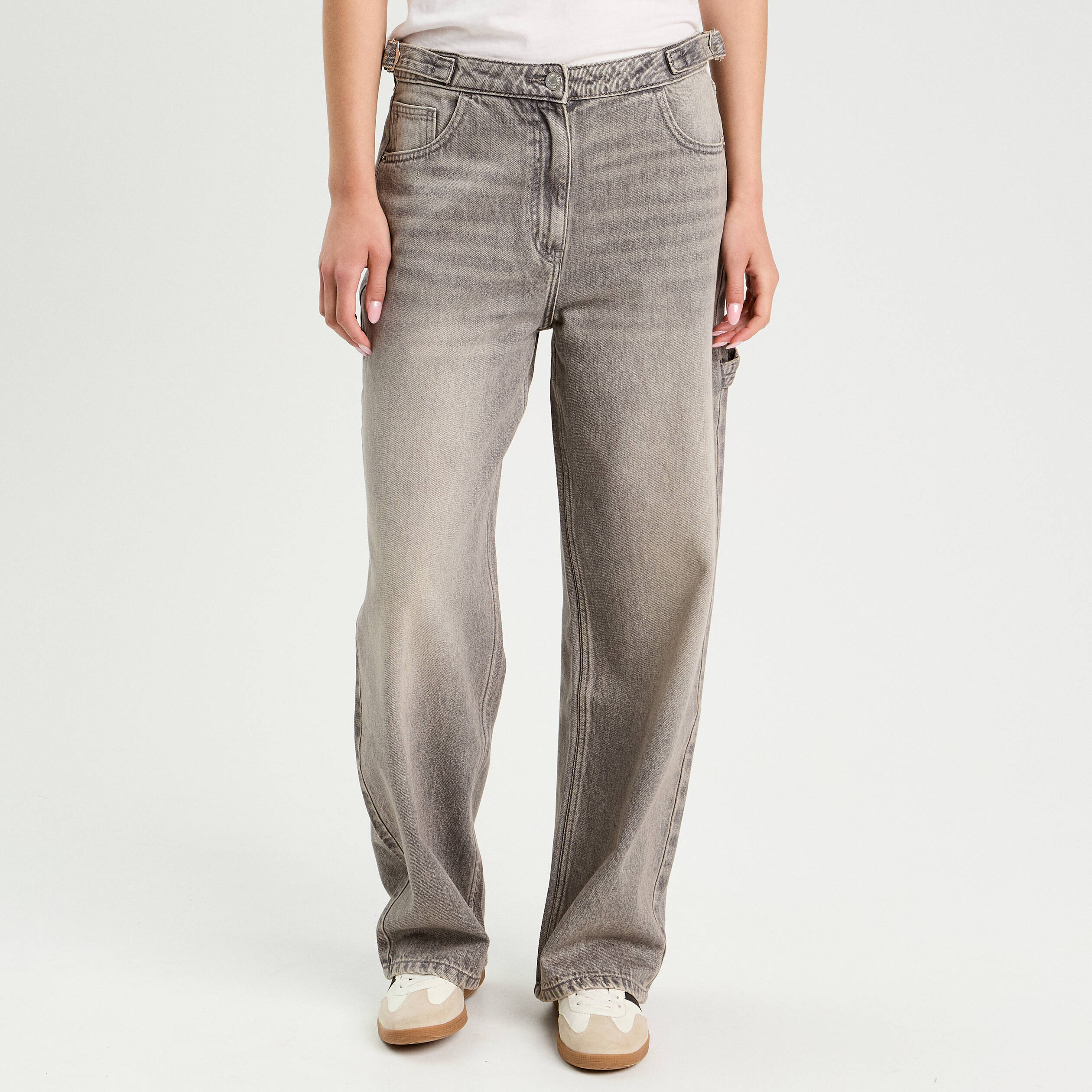 Jeans wide leg carpenter denim gris femme