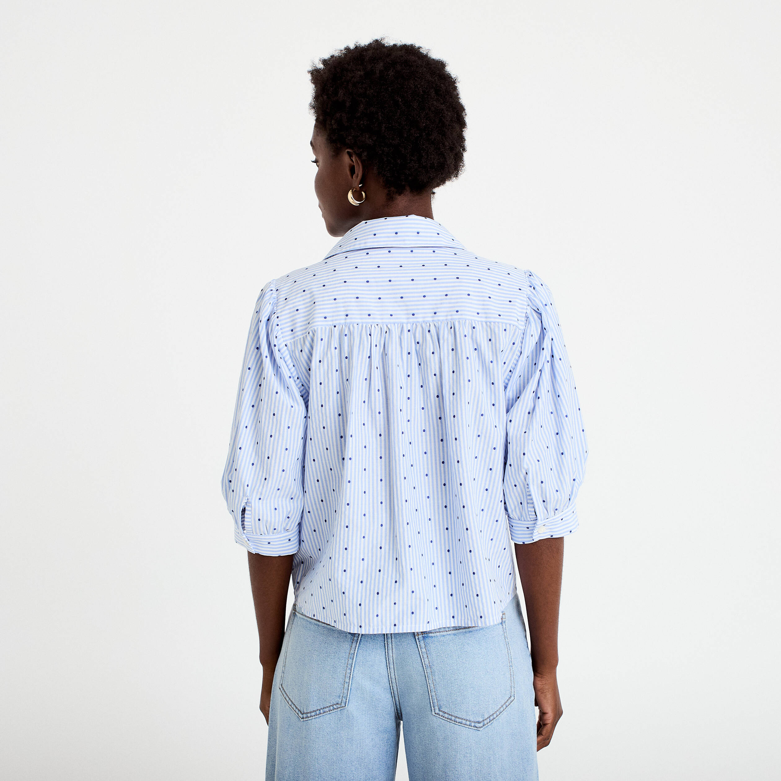 Chemise coupe ample manches 3/4 bleu femme
