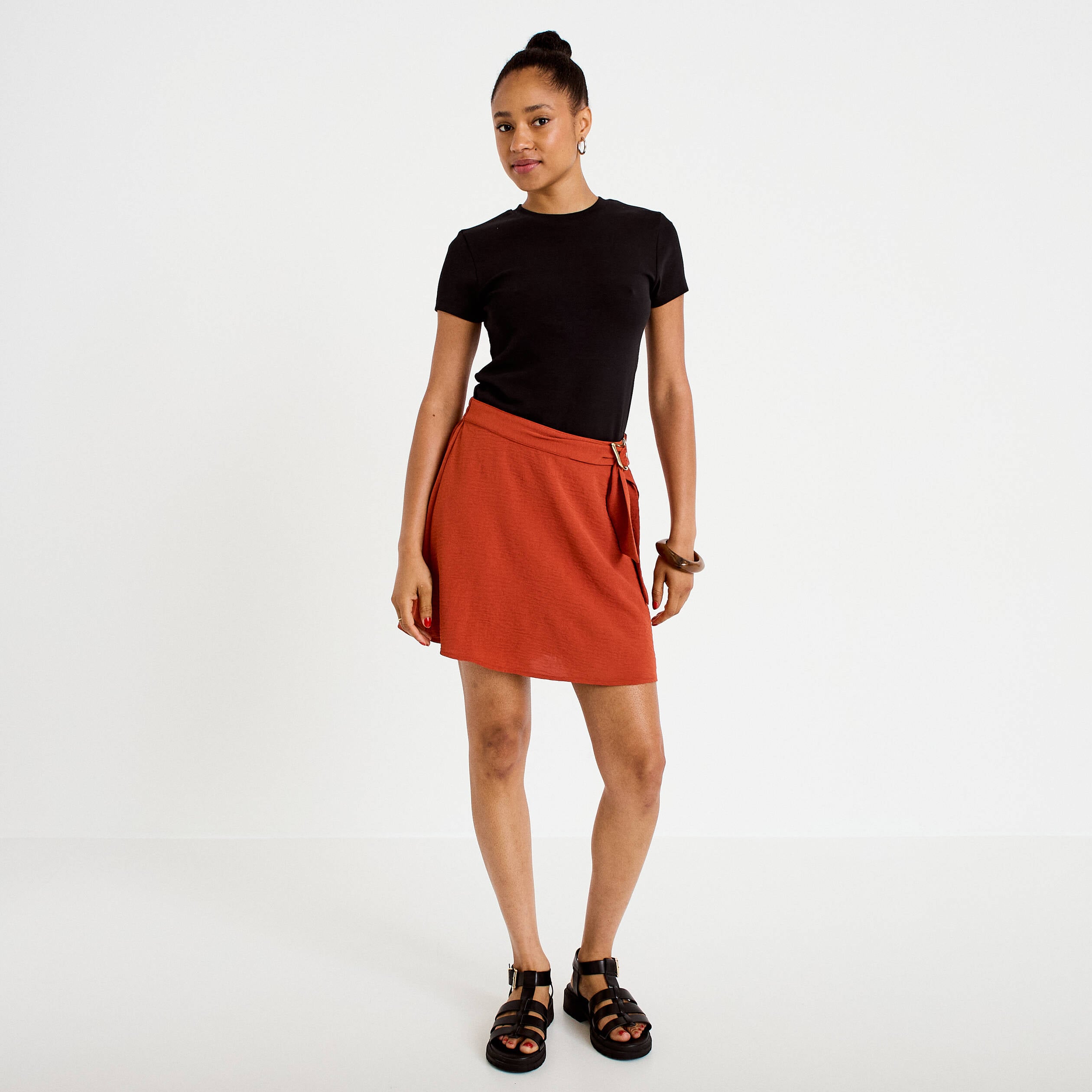 Jupe-short &eacute;vas&eacute;e courte orange fonc&eacute; femme