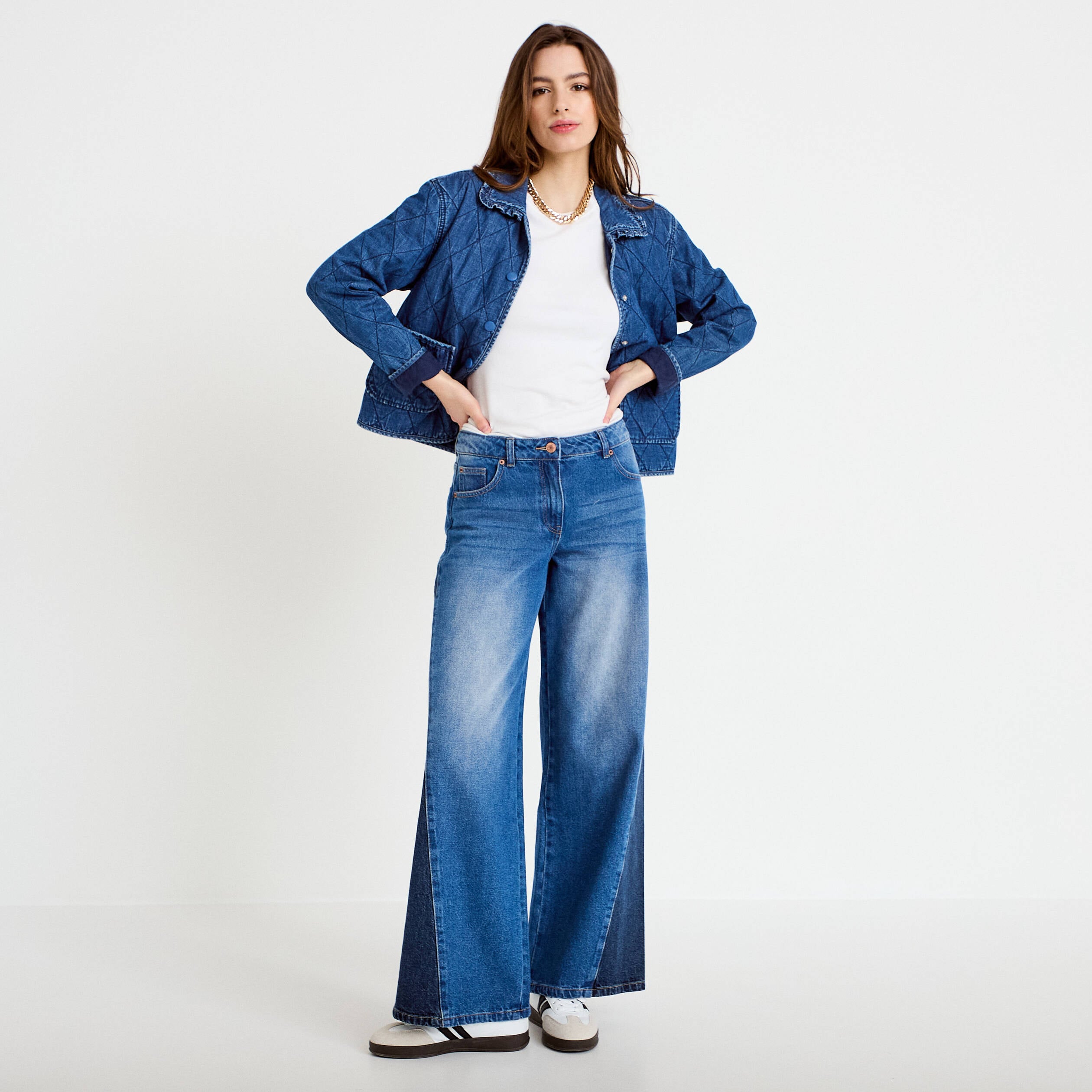 Jean wide leg taille basse denim double stone femme