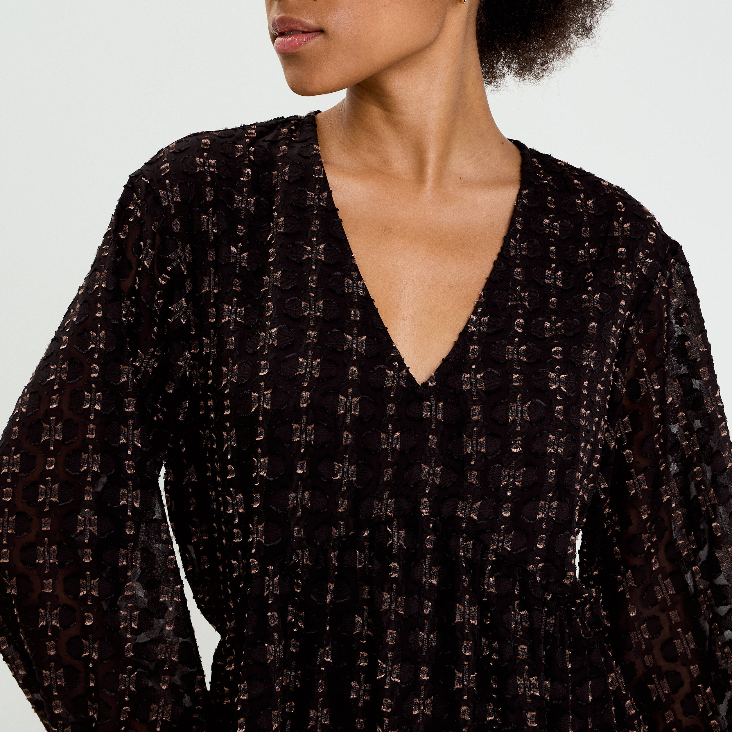 Robe en voile col V noir femme