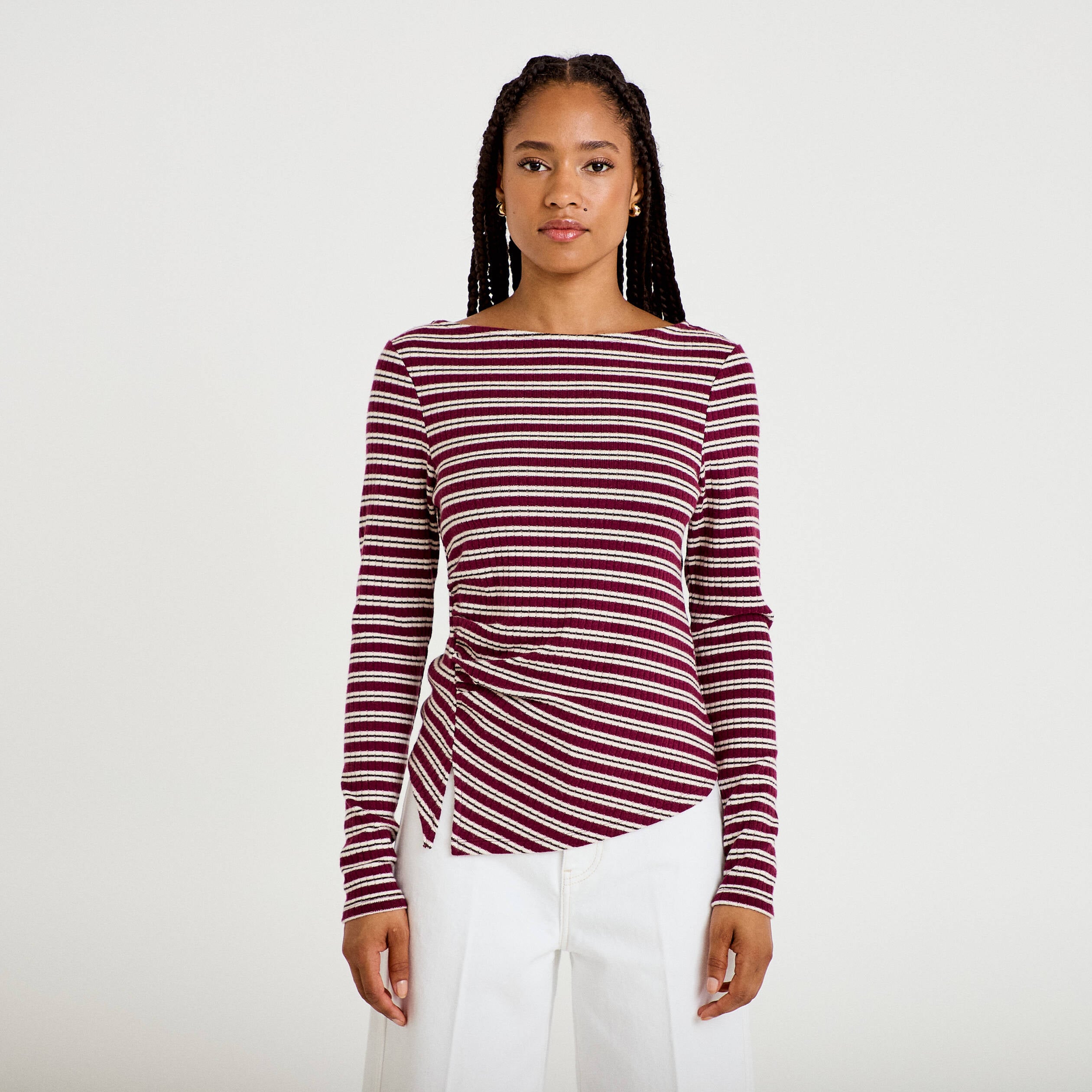 Top ajust&eacute; manches longues col rond rouge femme