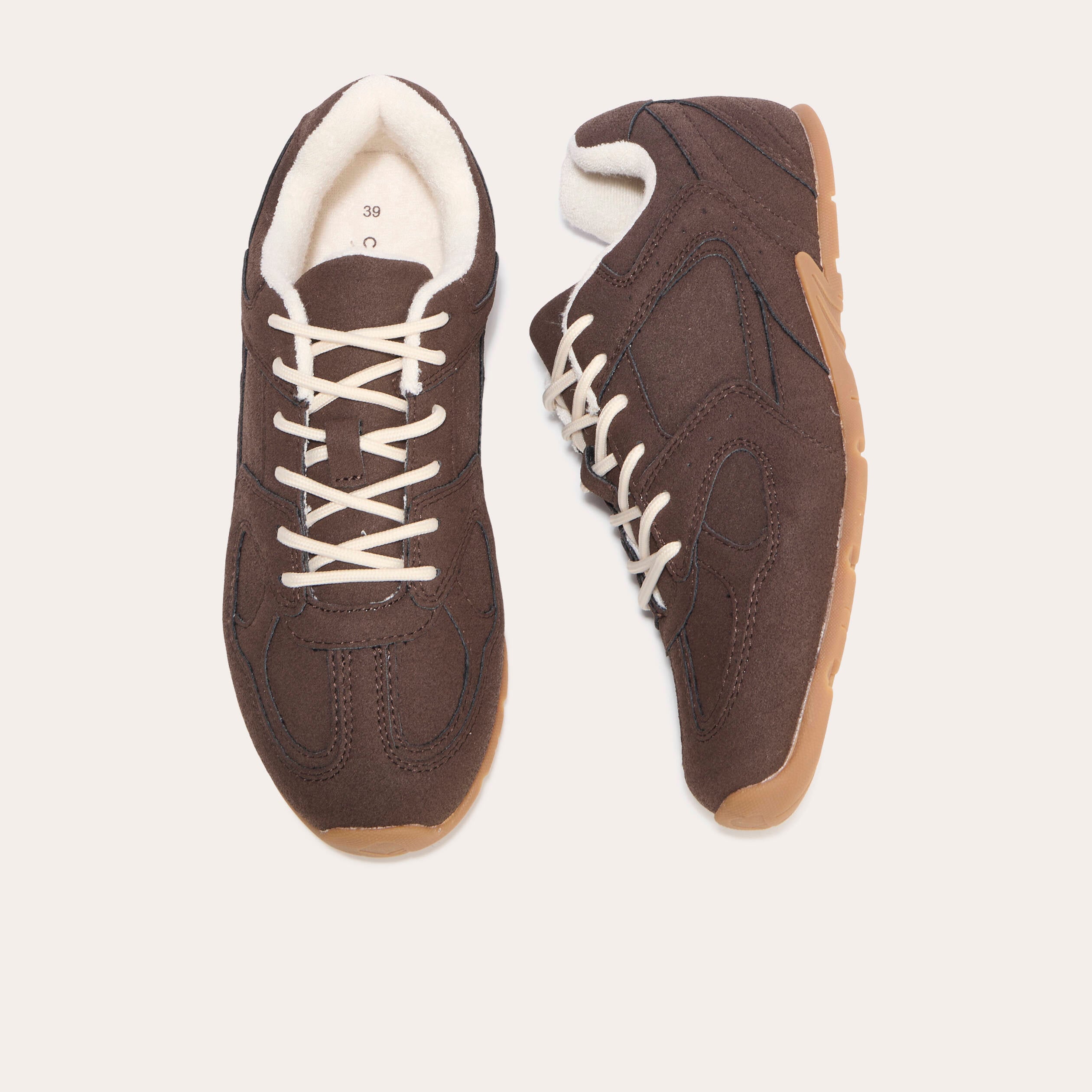 Baskets basses aspect daim marron femme