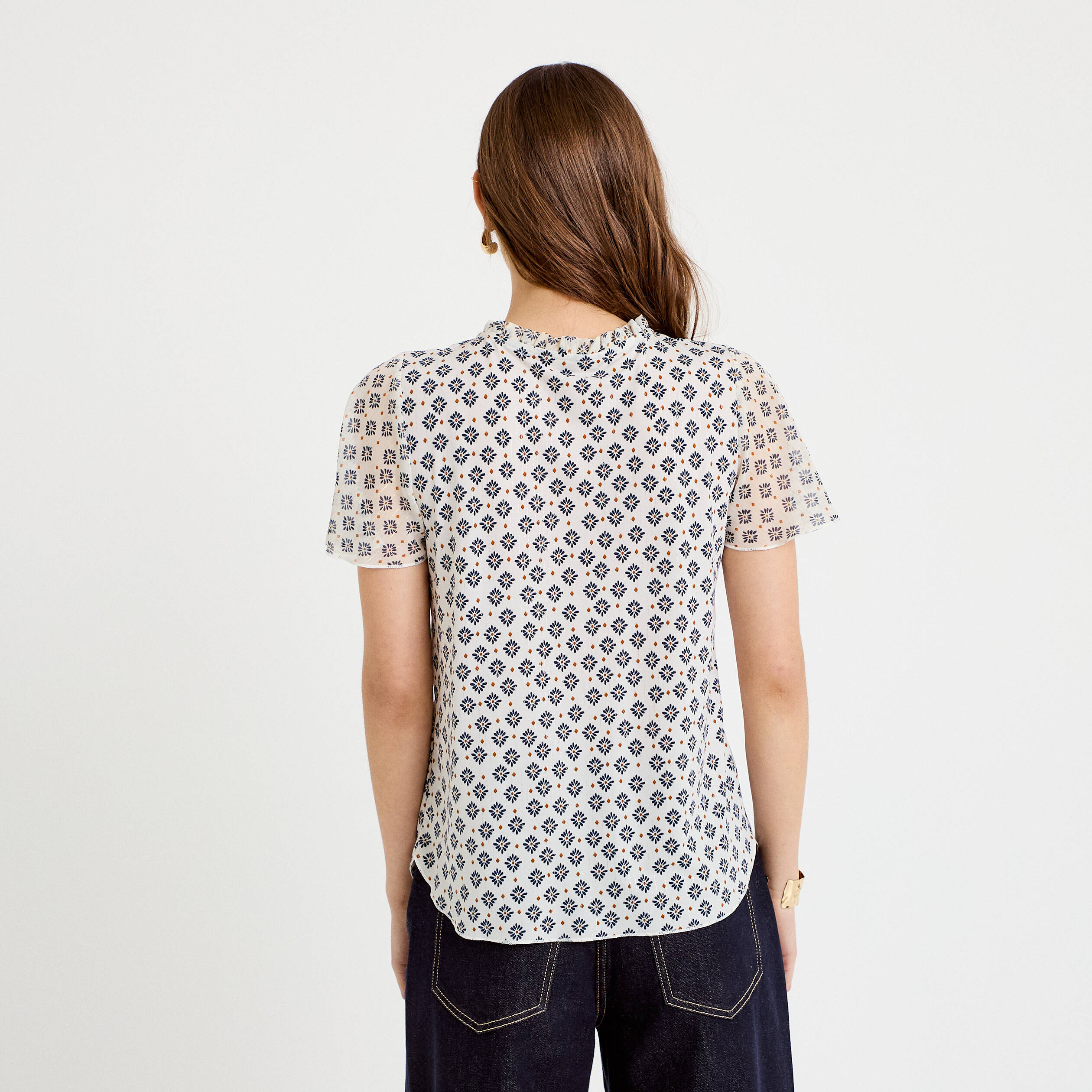 Blouse droite longue manches courtes bleu femme