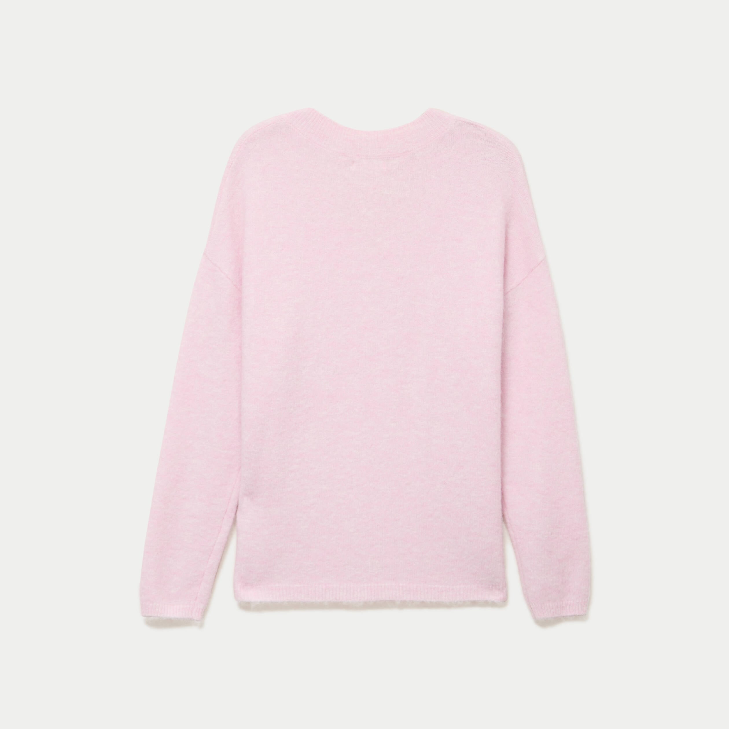 Pull col v manches longues rose clair femme