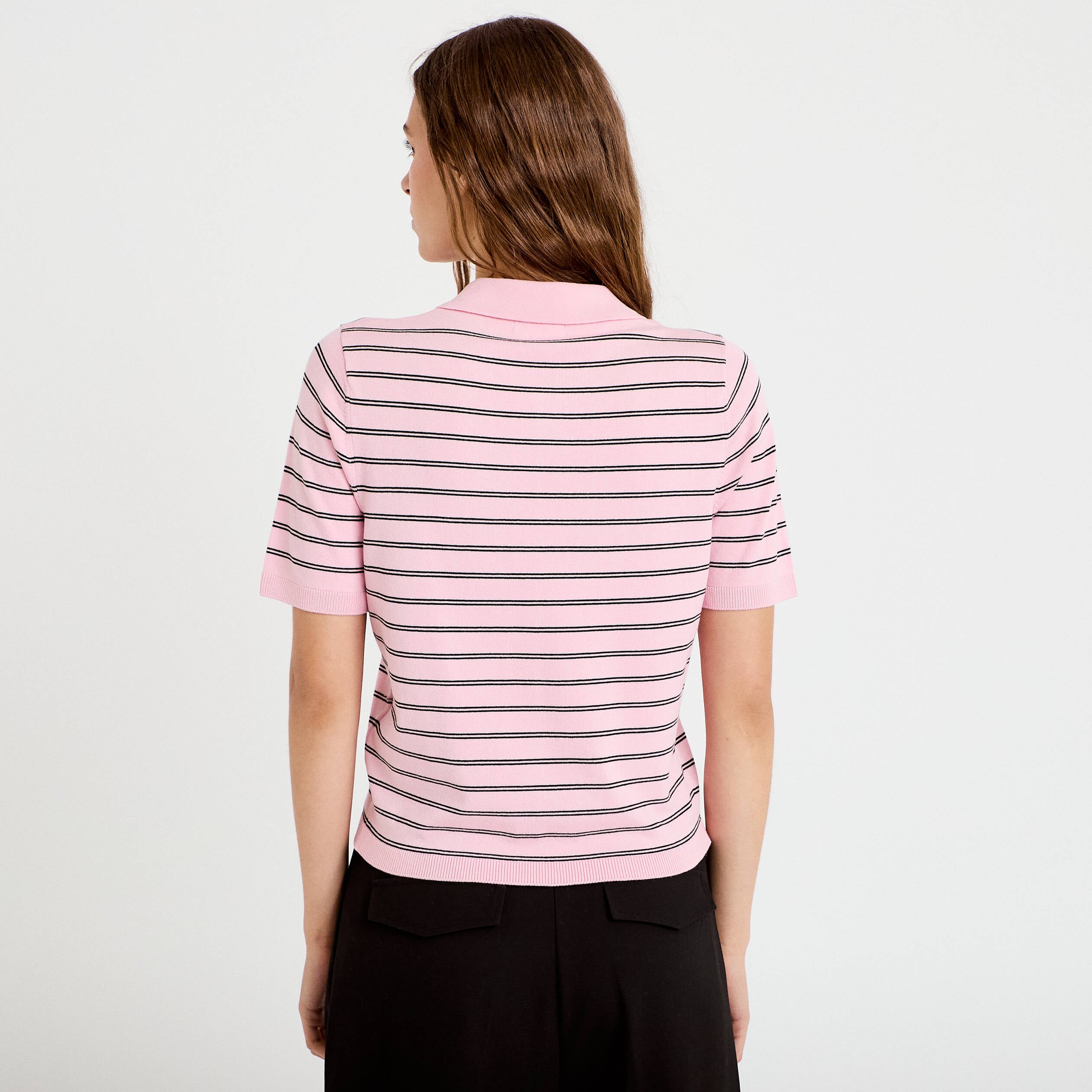 Polo manches courtes col chemise rose femme