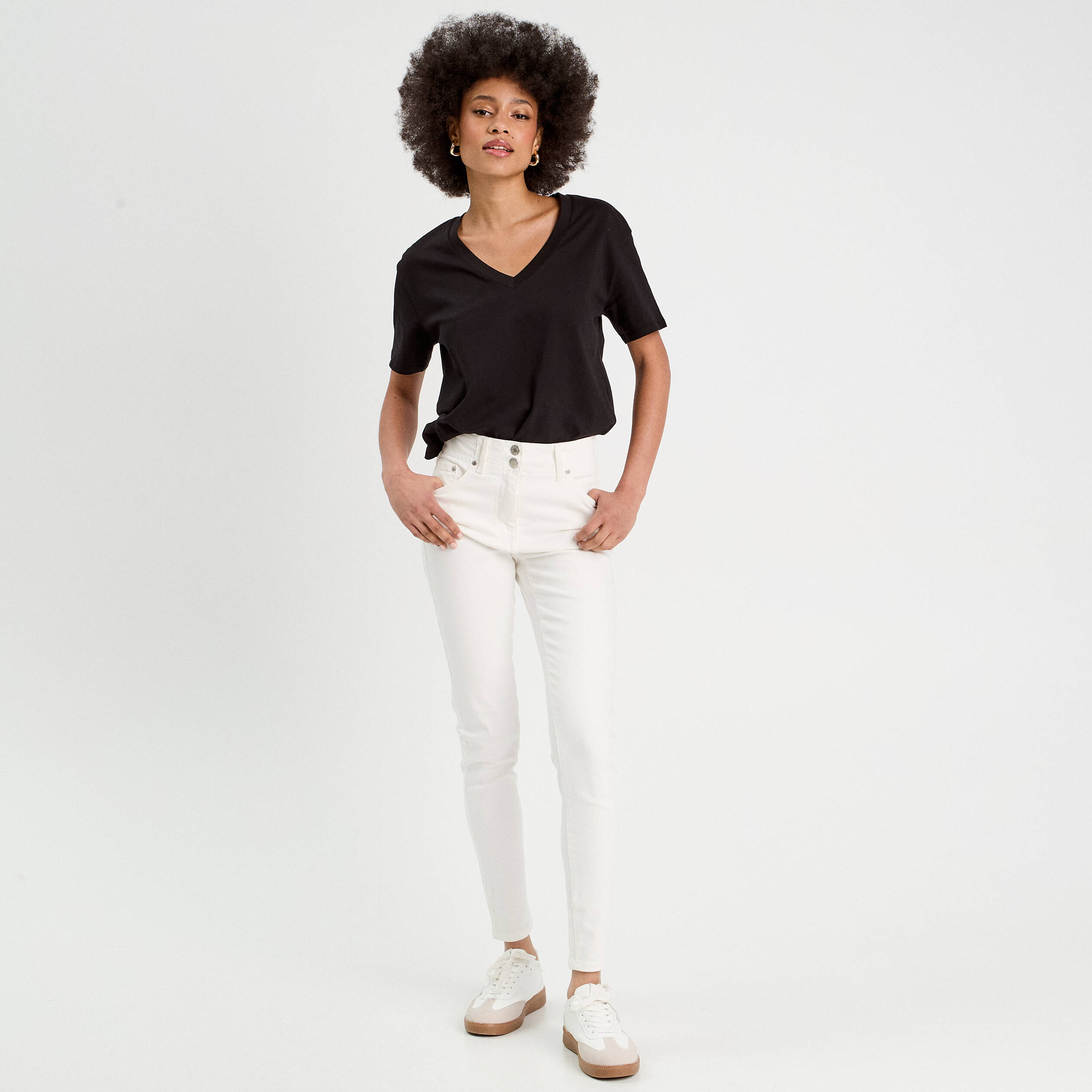 Jeans skinny 5 poches ecru femme
