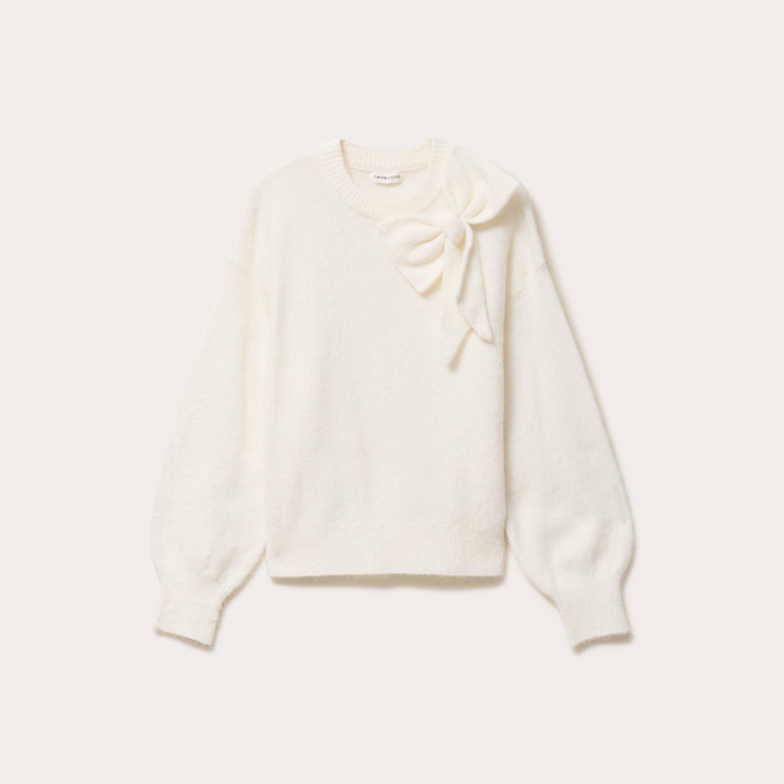 Pull oversize col avec noeud ecru femme