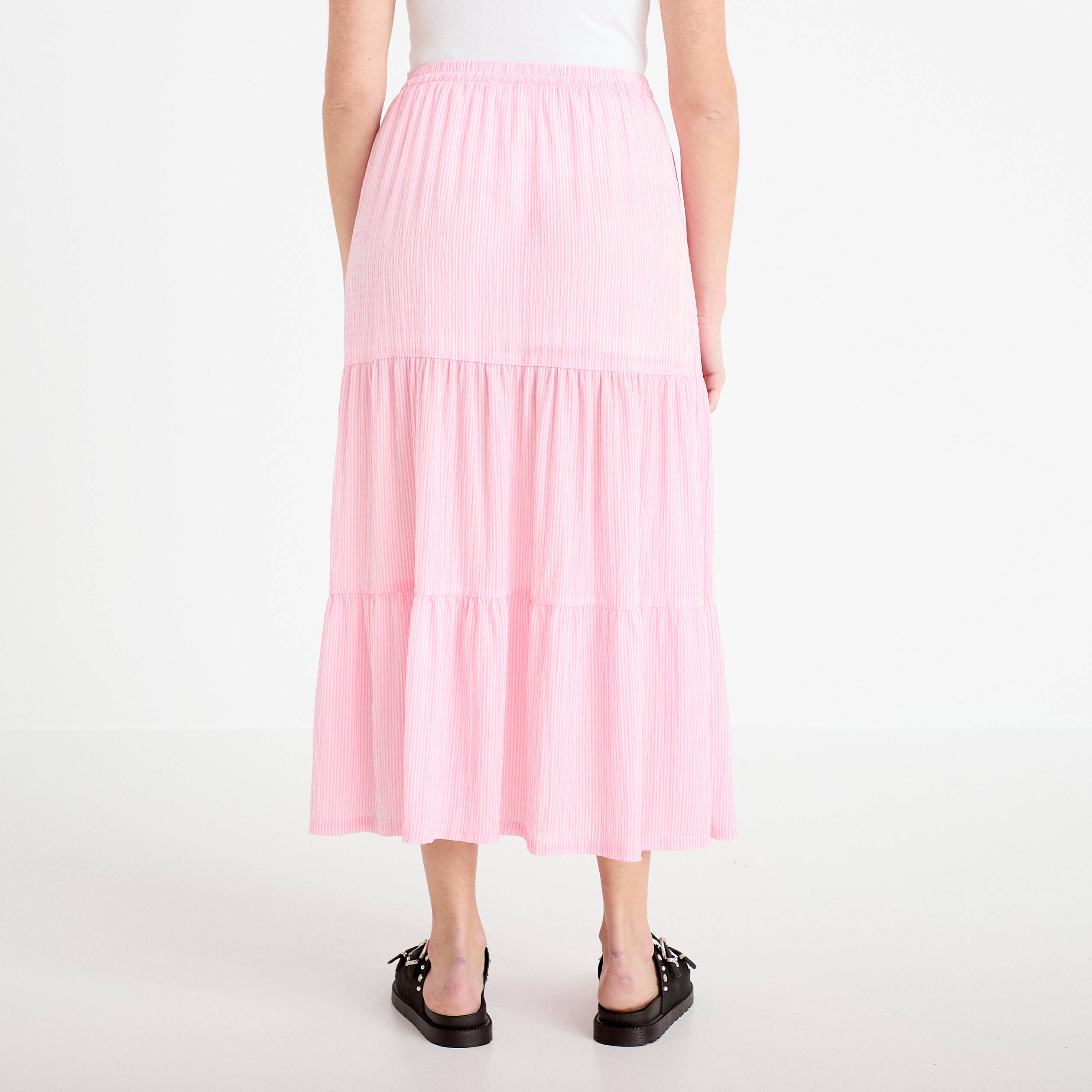 Jupe longue trap&egrave;ze rose clair femme