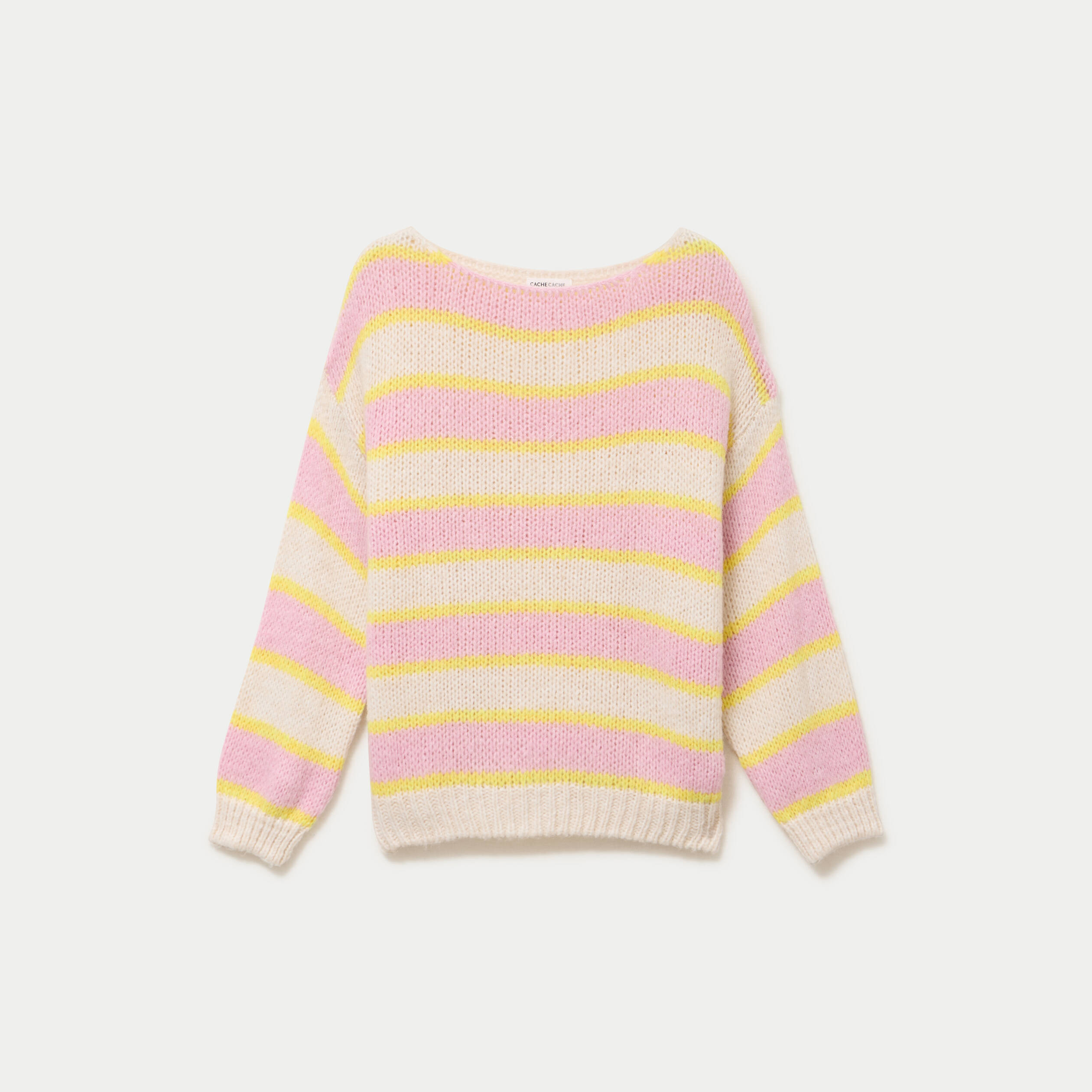 Pull col bateau manches longues jaune clair femme