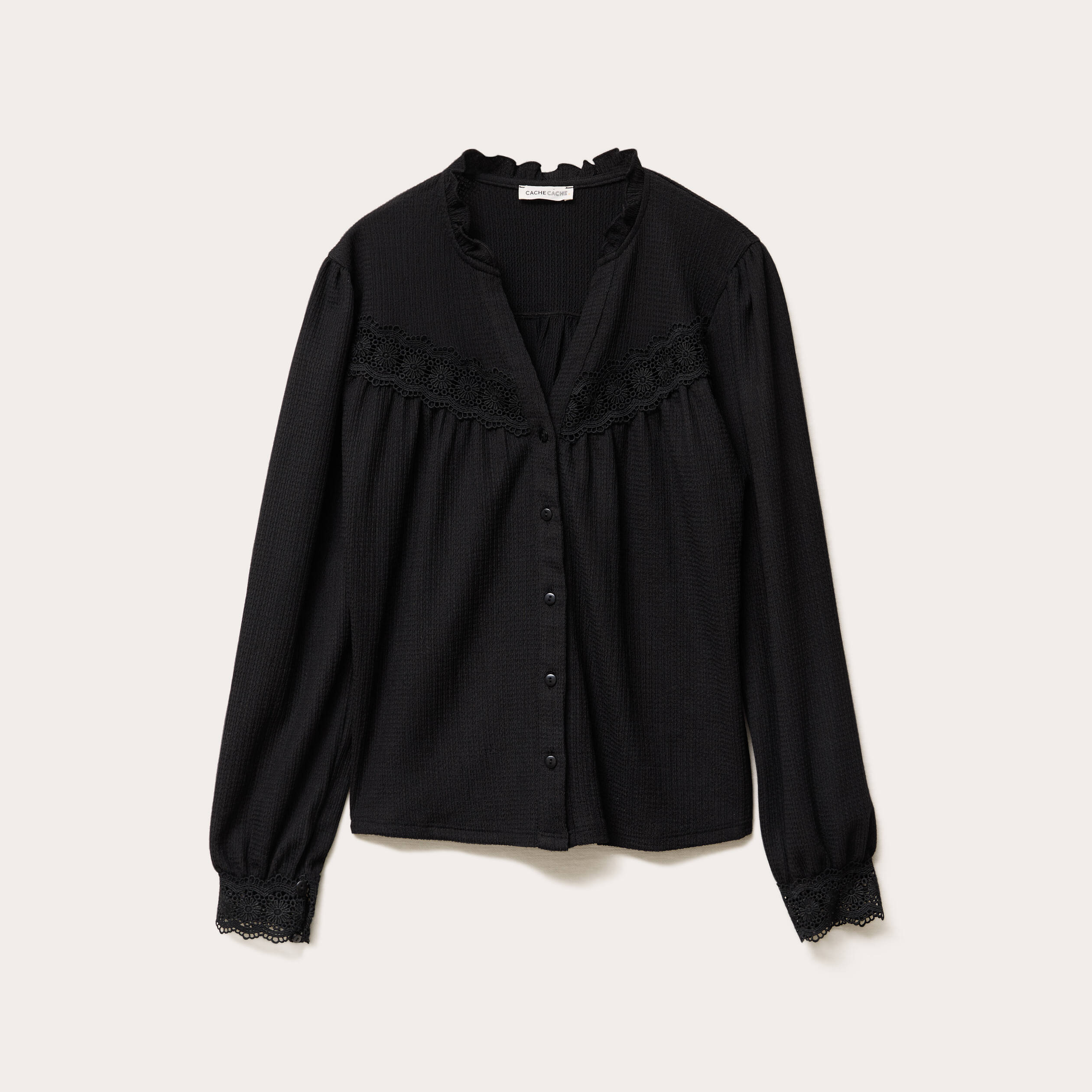 Blouse maille relief&eacute;e noir femme