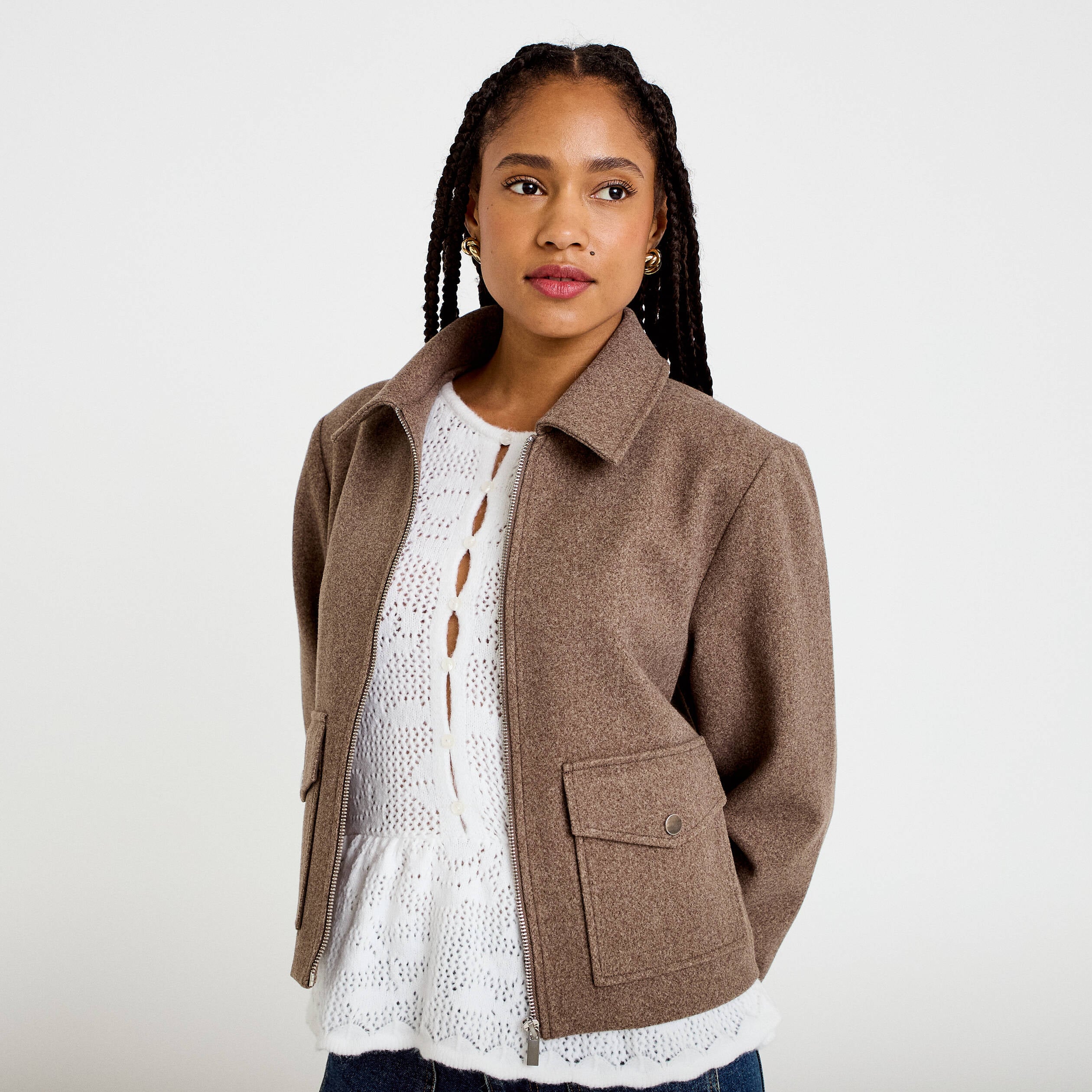 Veste zipp&eacute;e taupe femme