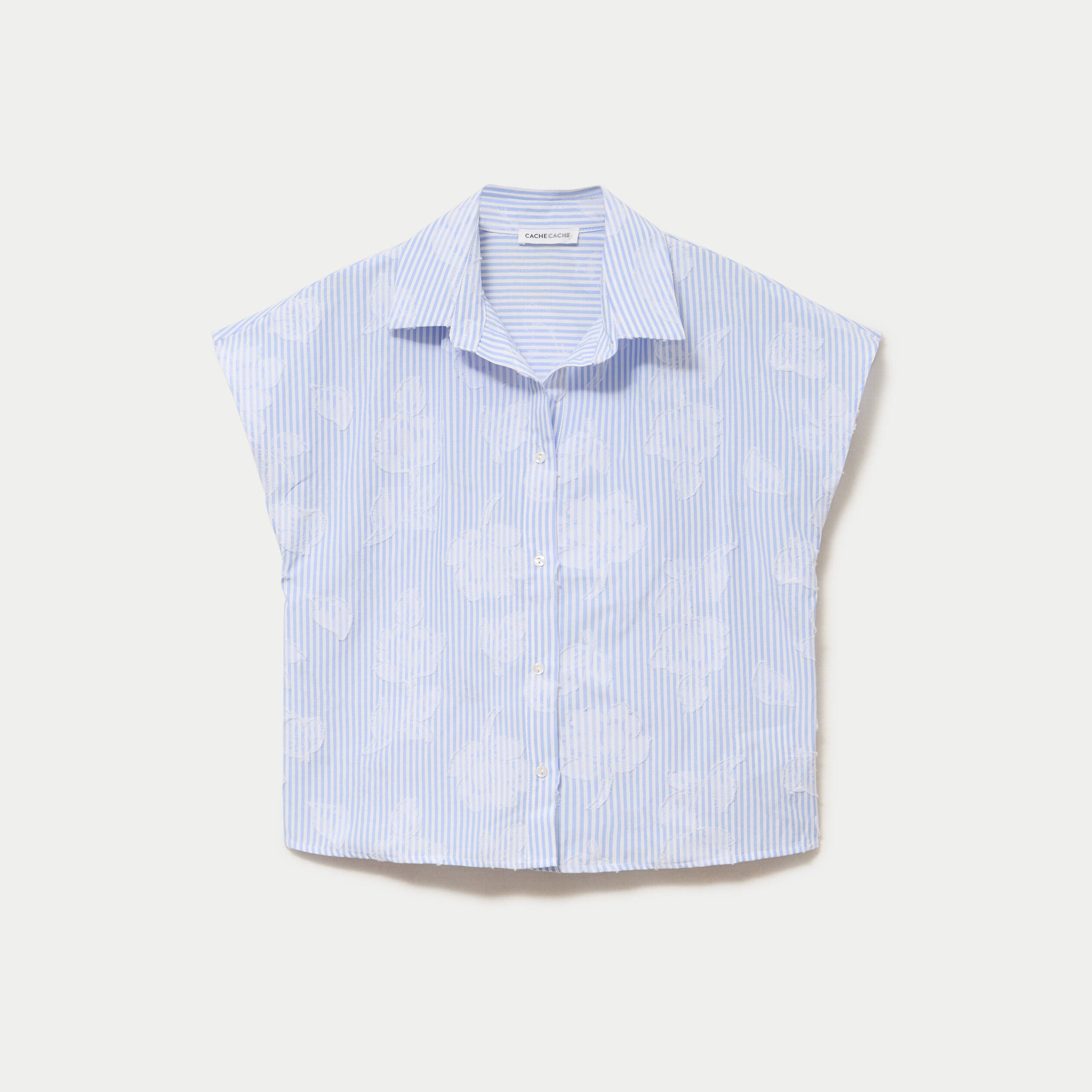 Chemise sans manches col am&eacute;ricain bleu ciel femme