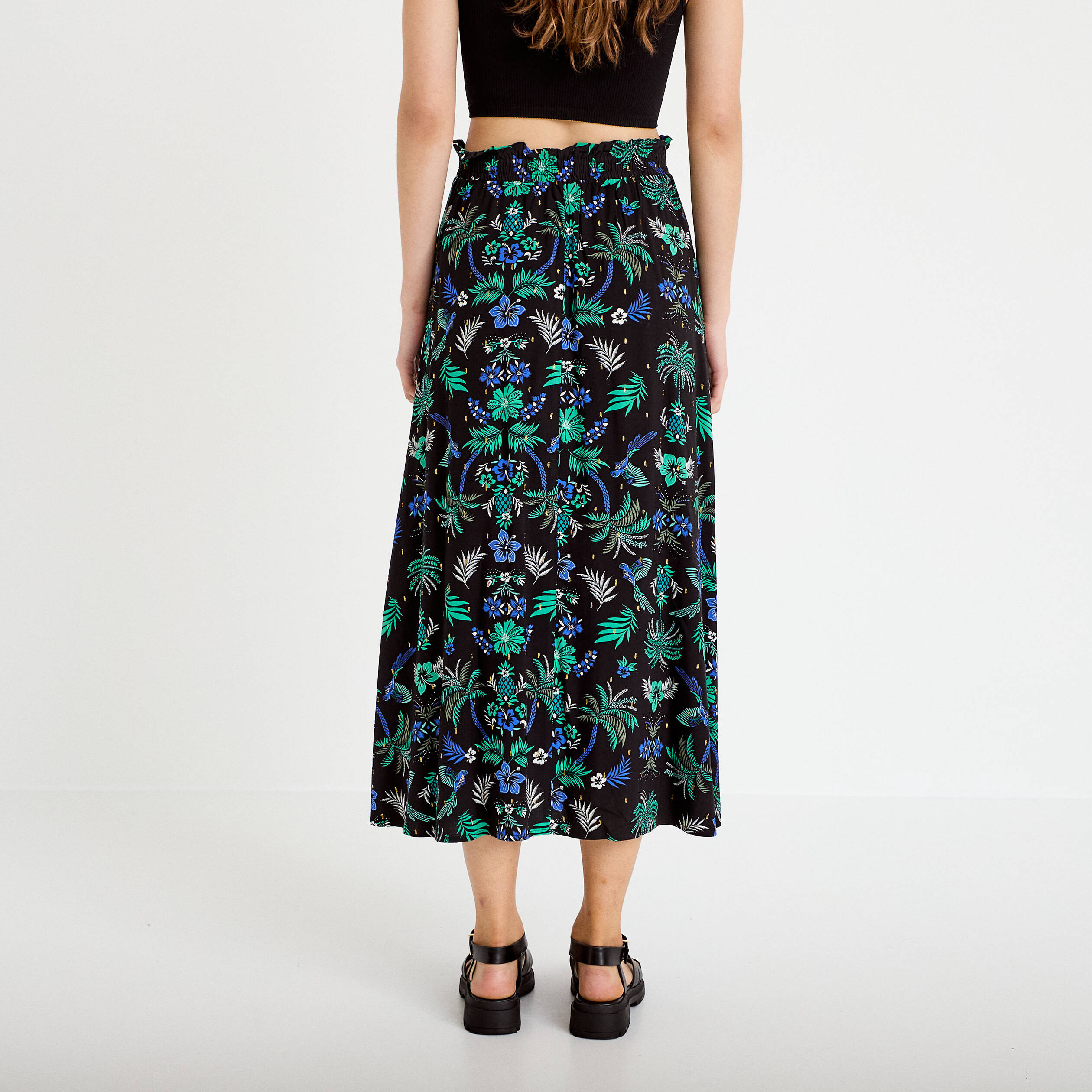 Jupe longue &eacute;vas&eacute;e taille haute noir femme