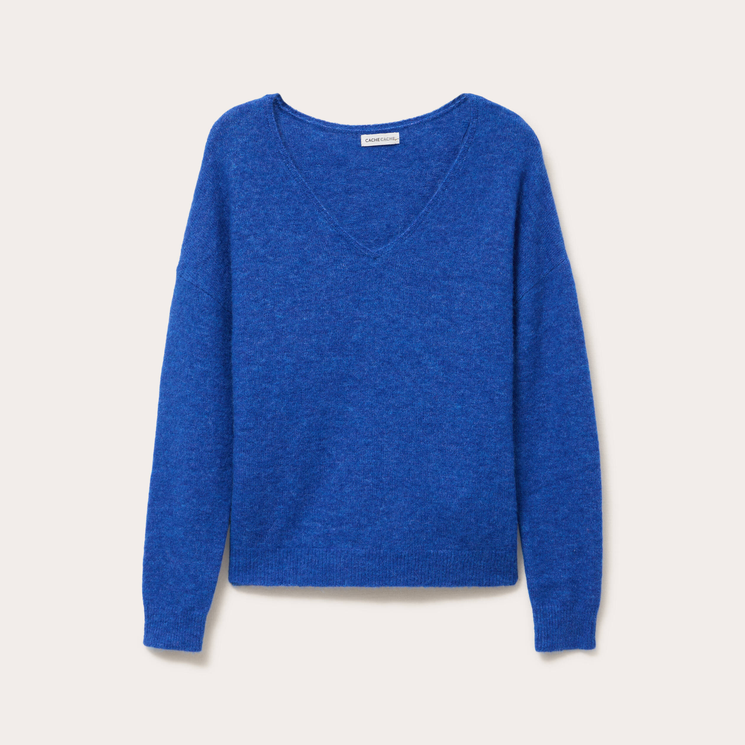 Pull avec col en V bleu electrique femme
