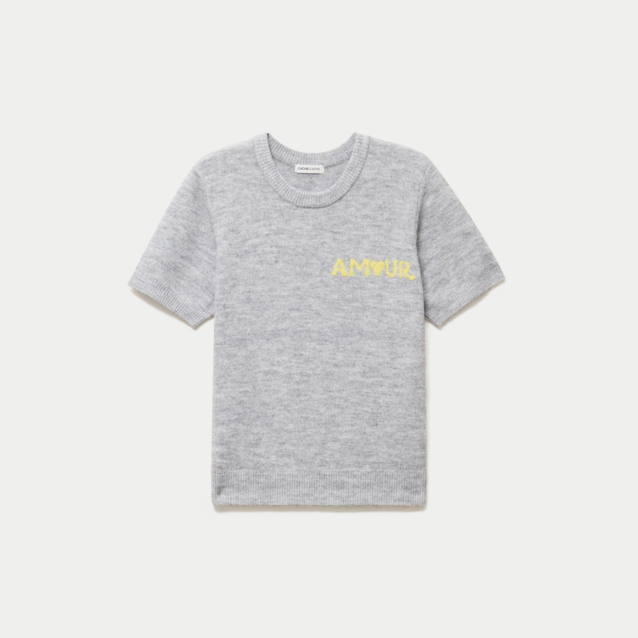 Pull ample manches courtes gris clair femme