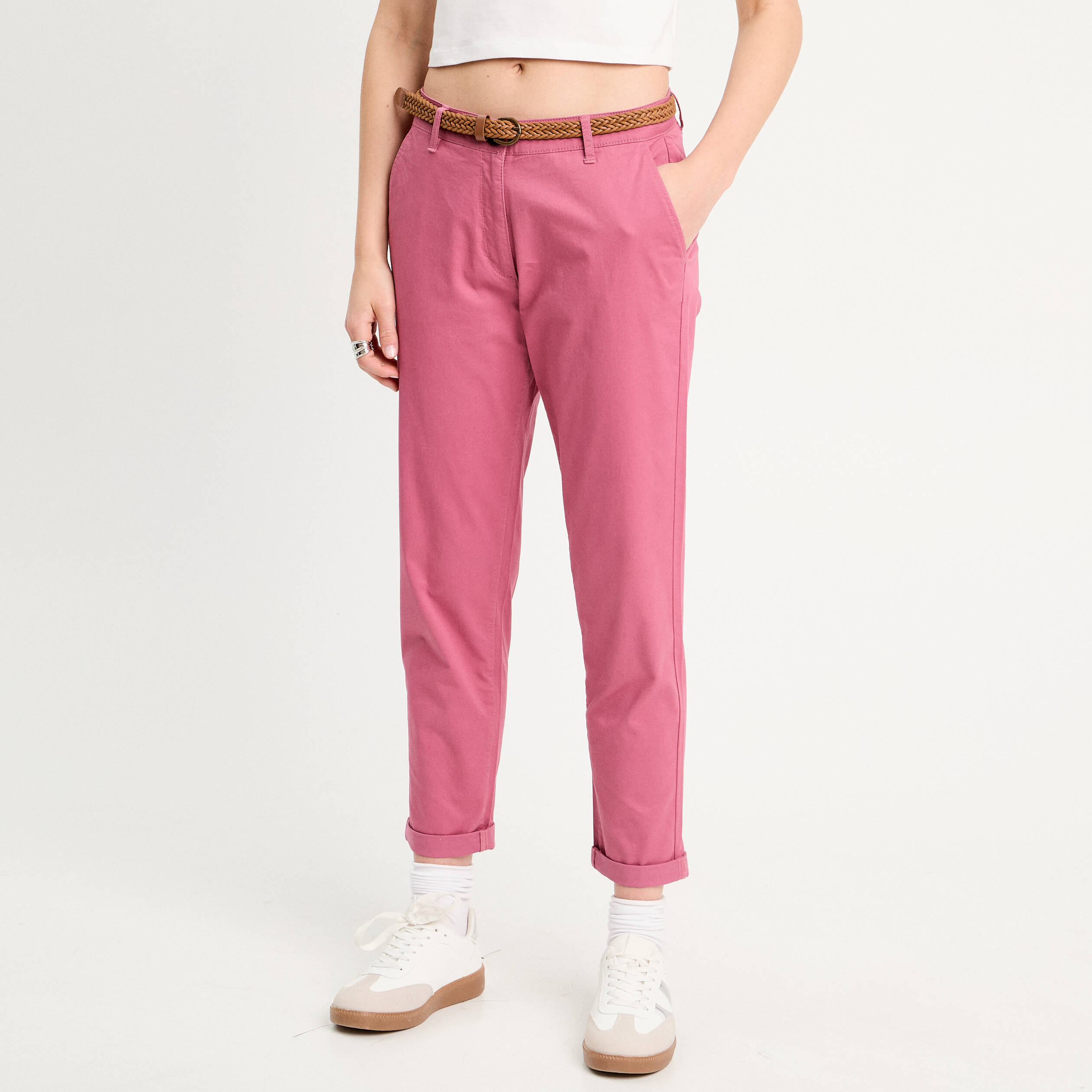 Pantalon chino 7/8&egrave;me vieux rose femme