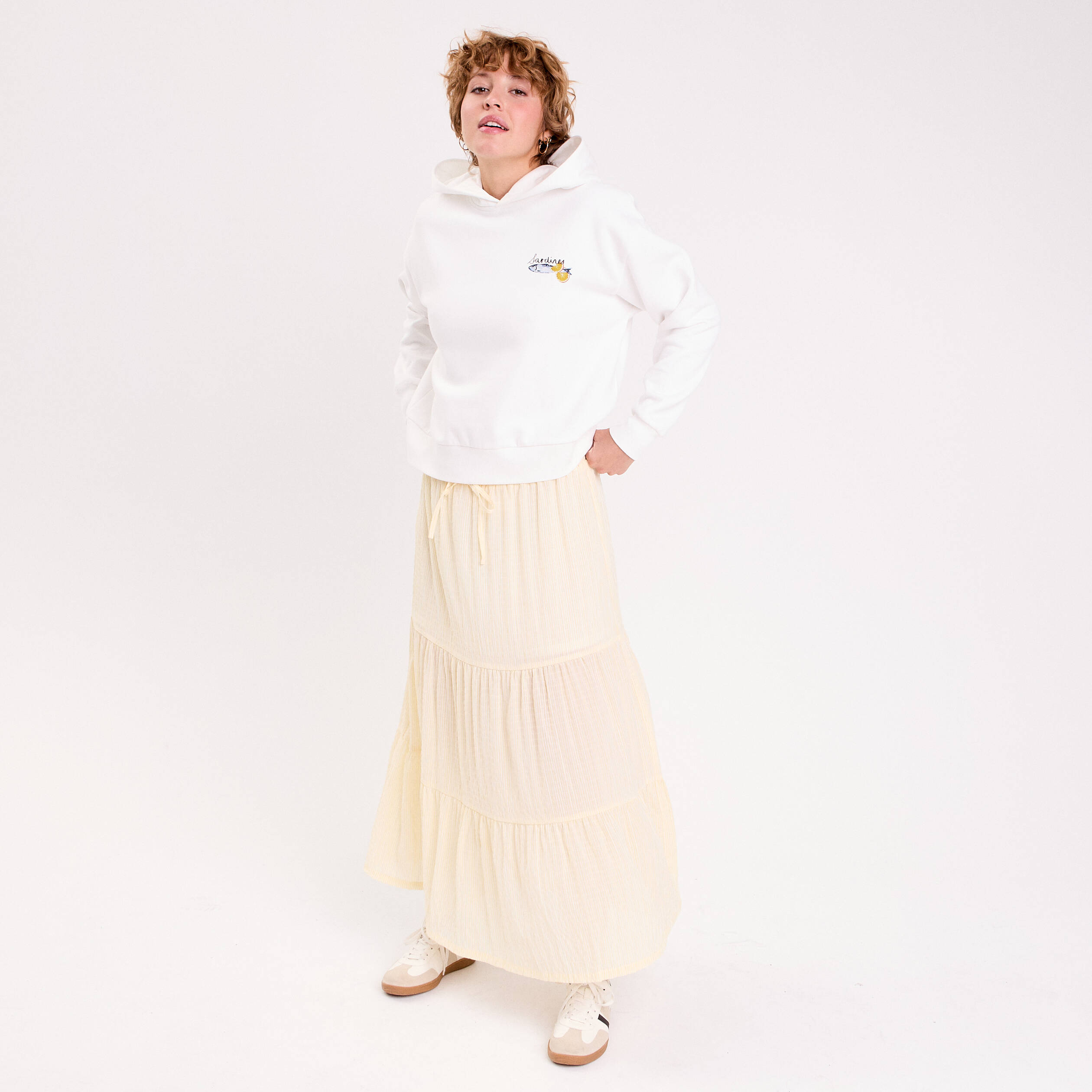 Jupe longue trap&egrave;ze jaune femme