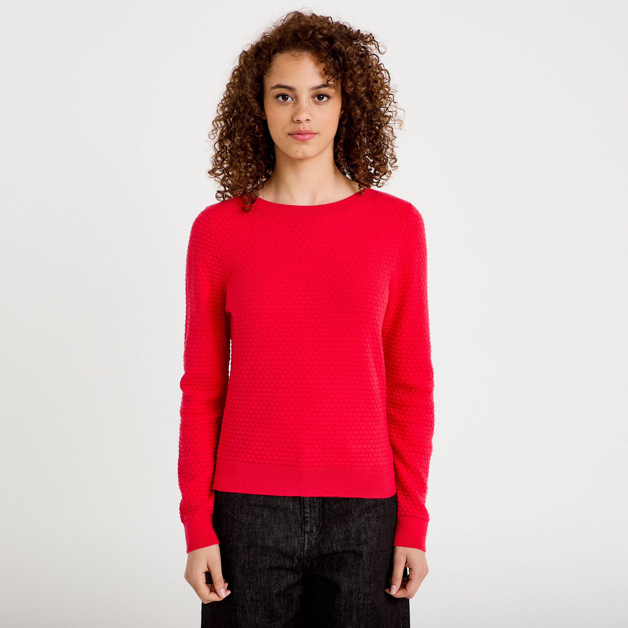 Pull col bateau rouge femme
