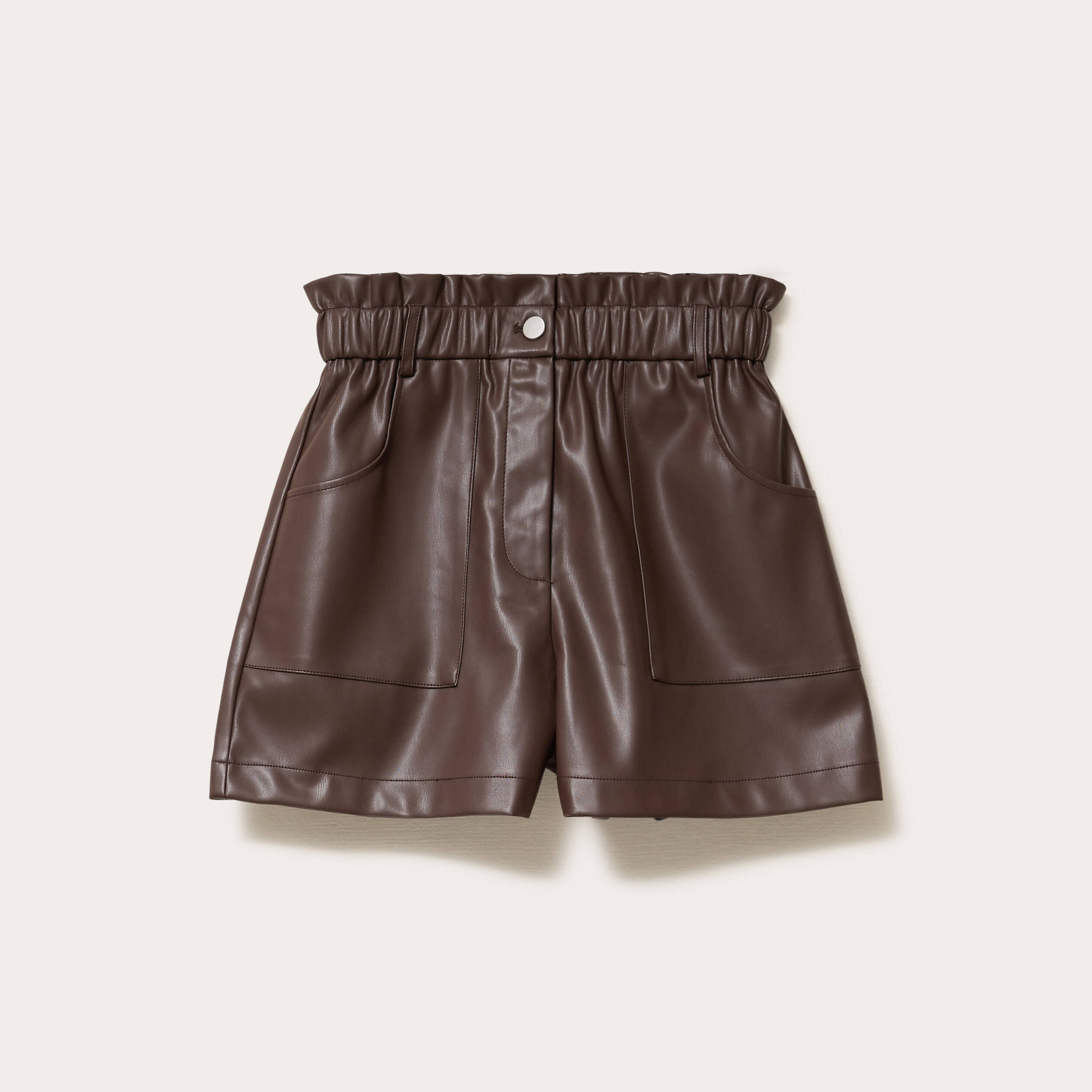 Short regular taille haute similicuir marron fonc&eacute; femme