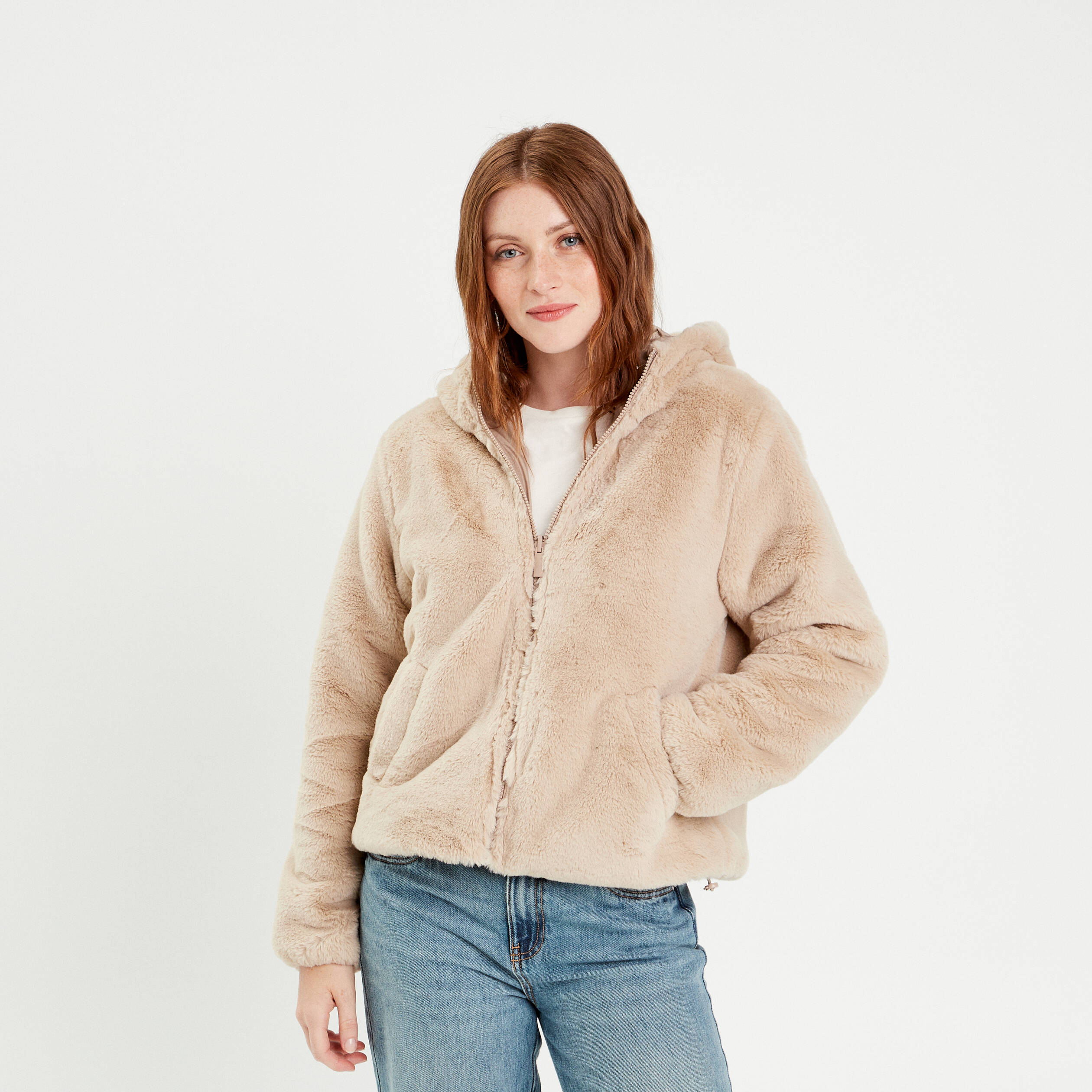Parka r&eacute;versible &agrave; capuche beige femme