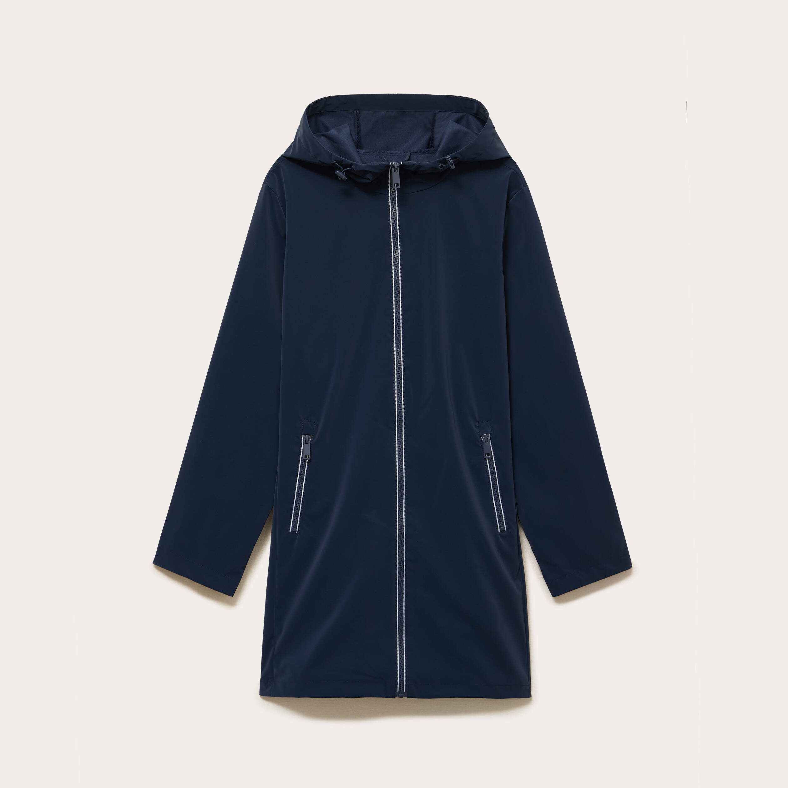 Parka &agrave; capuche manches longues bleu marine femme