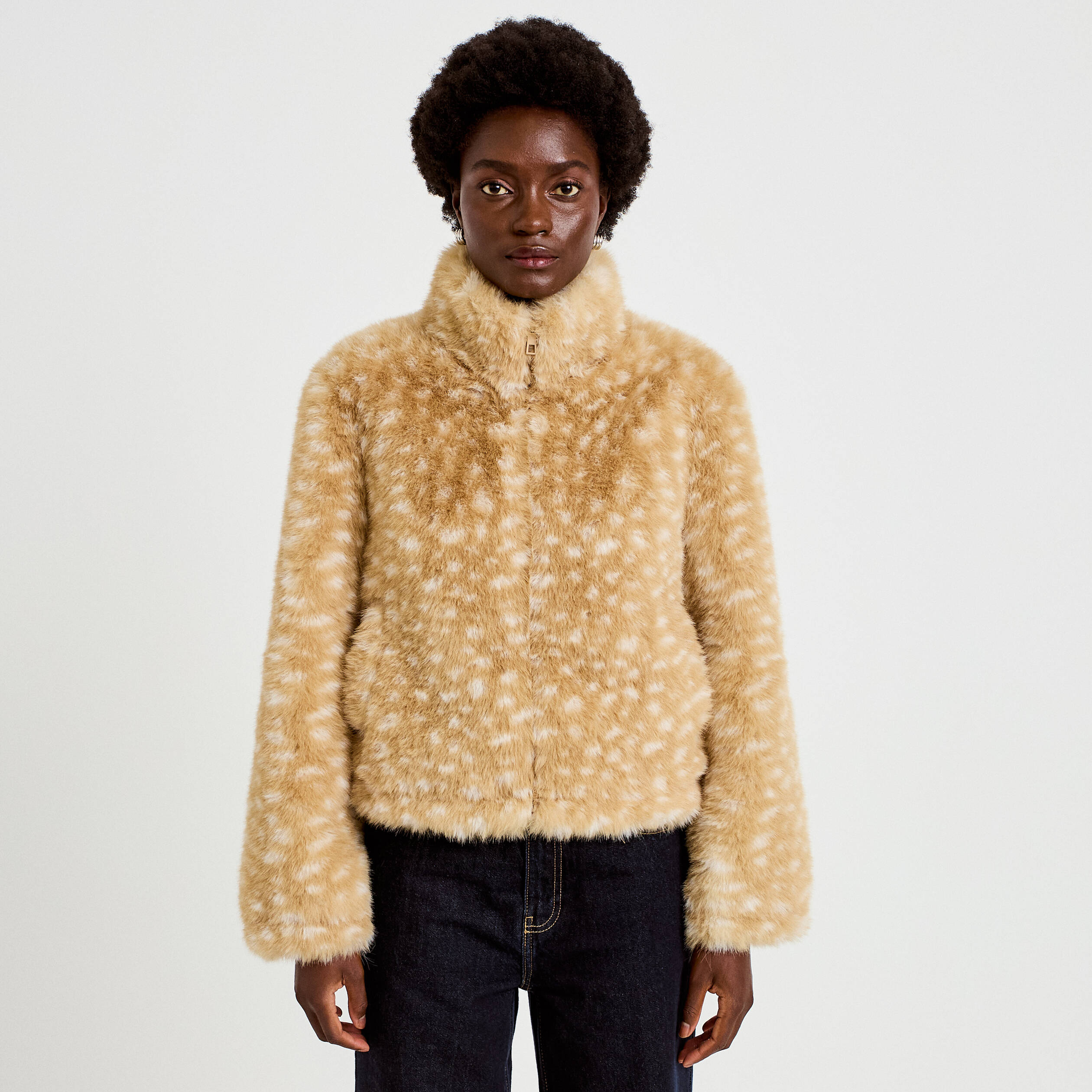 Veste cropped ajustable manches longues beige femme