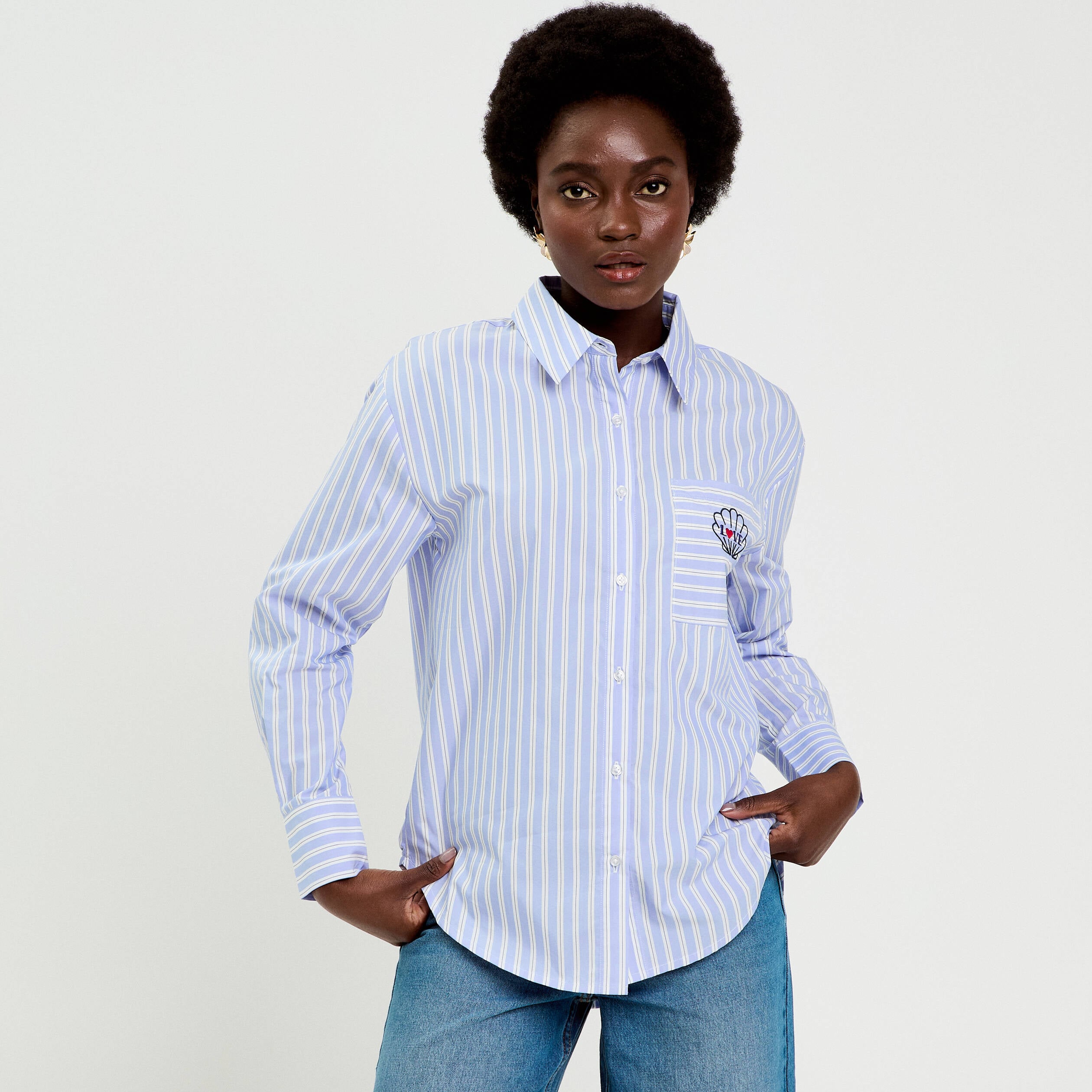 Chemise ray&eacute;e blanc femme