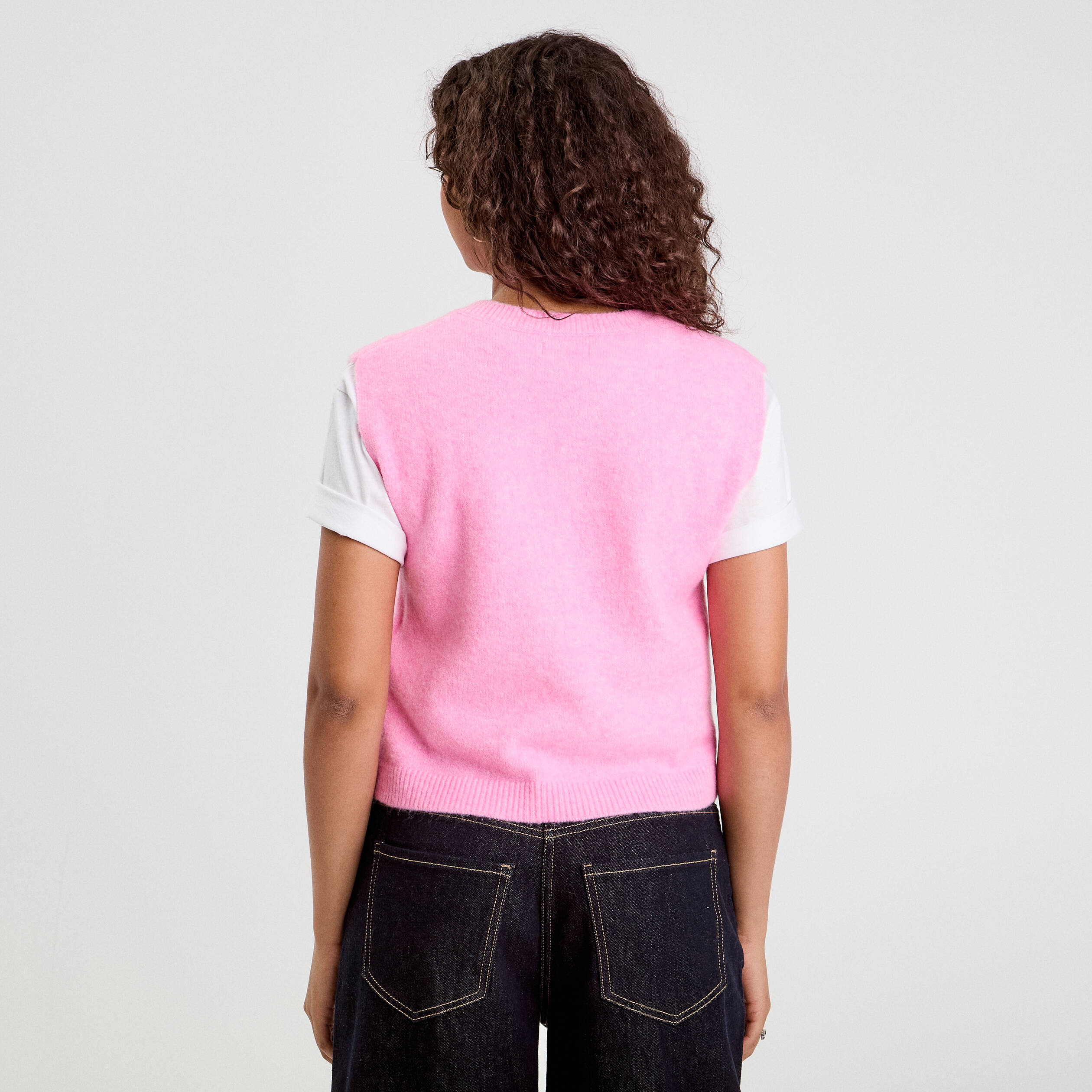 Gilet sans manches nou&eacute; rose femme