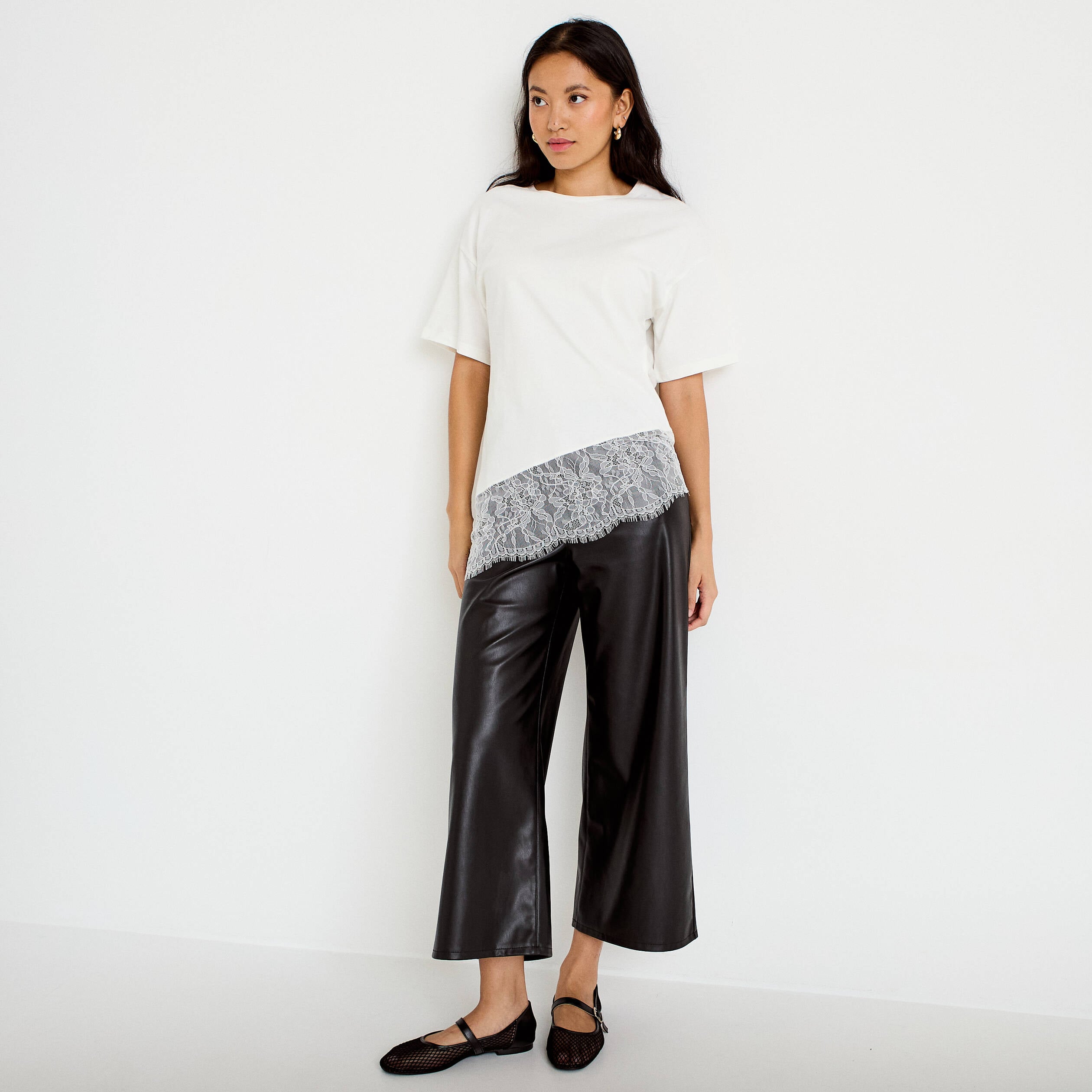 Pantalon bootcut 3/4 taille haute noir femme