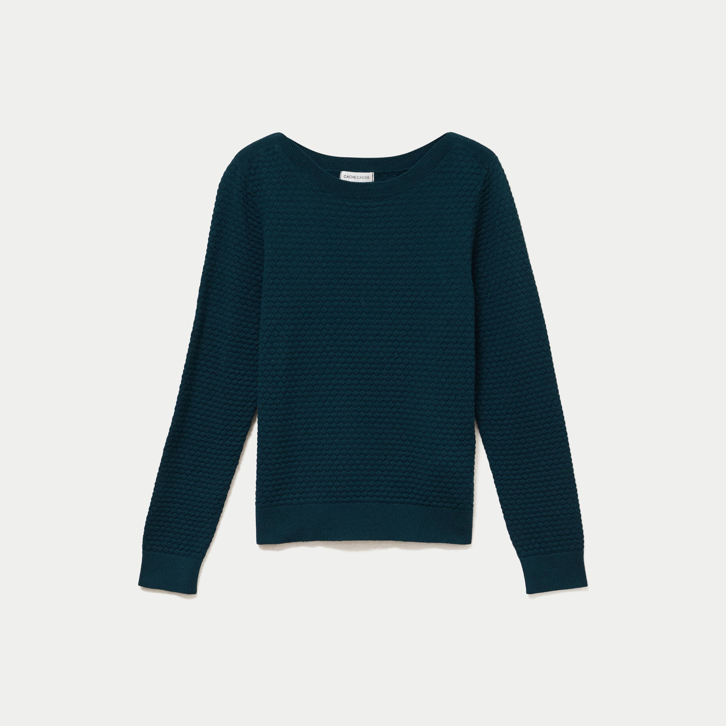 Pull col bateau vert fonc&eacute; femme
