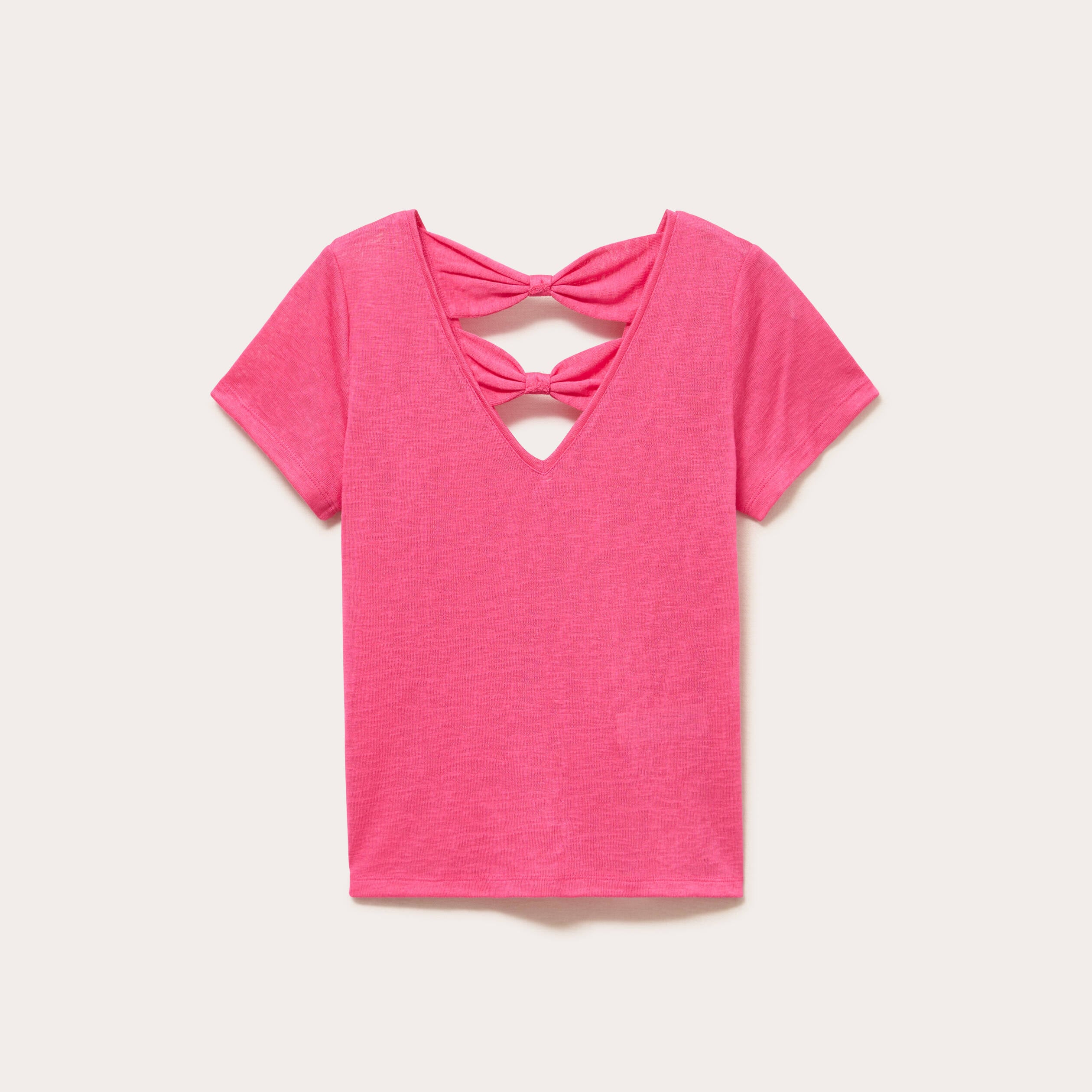 T-shirt noeuds dos rose fushia femme