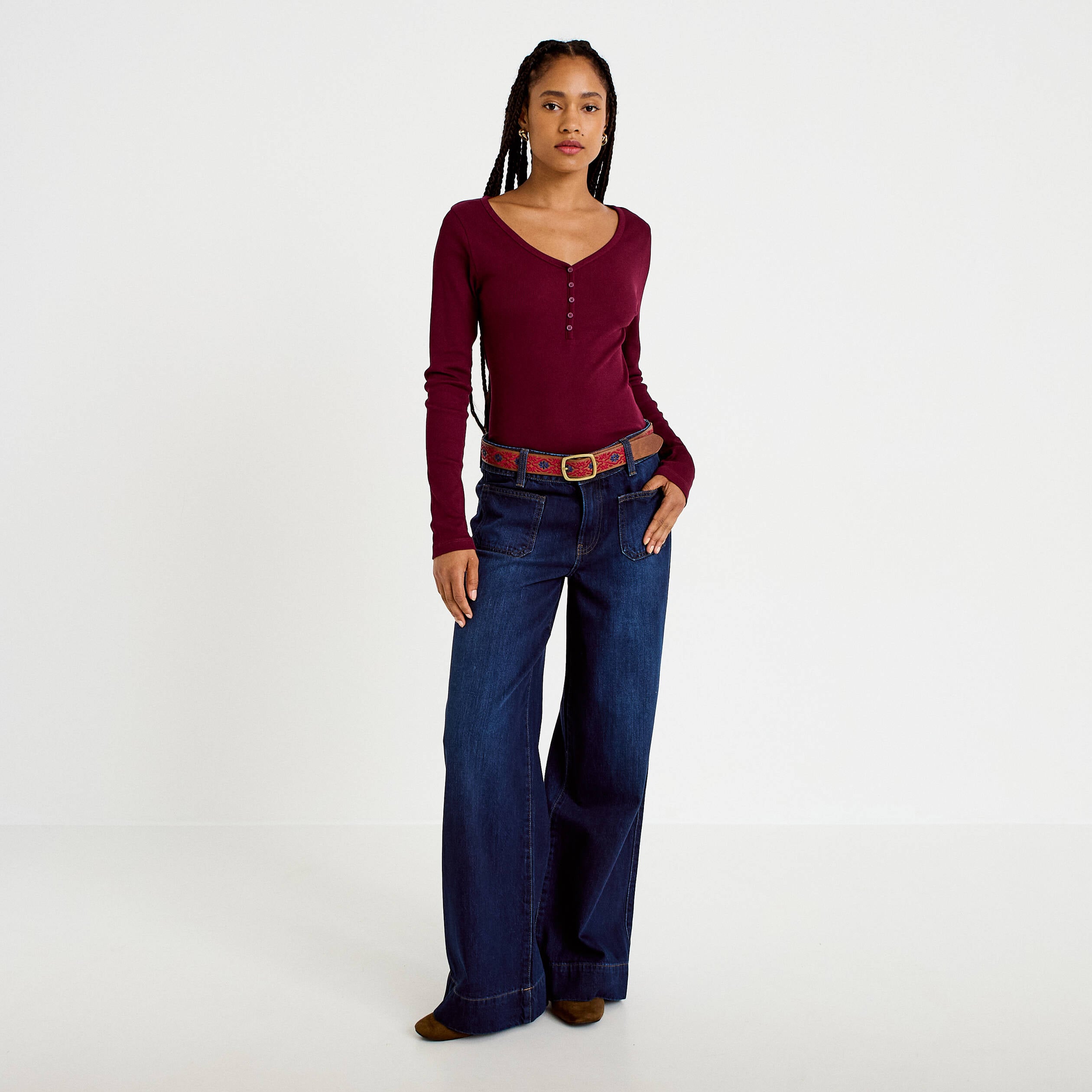 Jean bootcut ceinture amovible denim brut femme