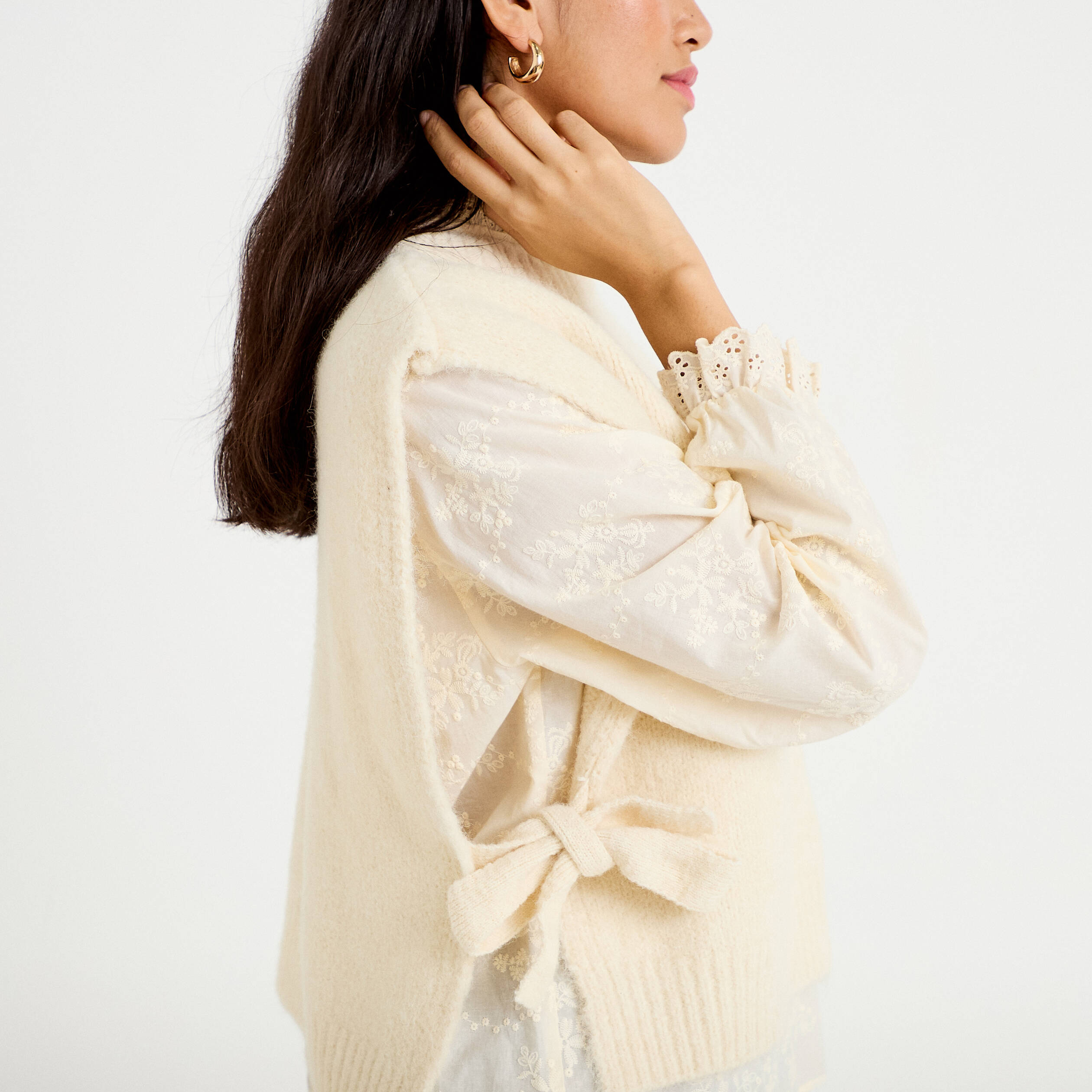 Pull sans manches ivoire femme