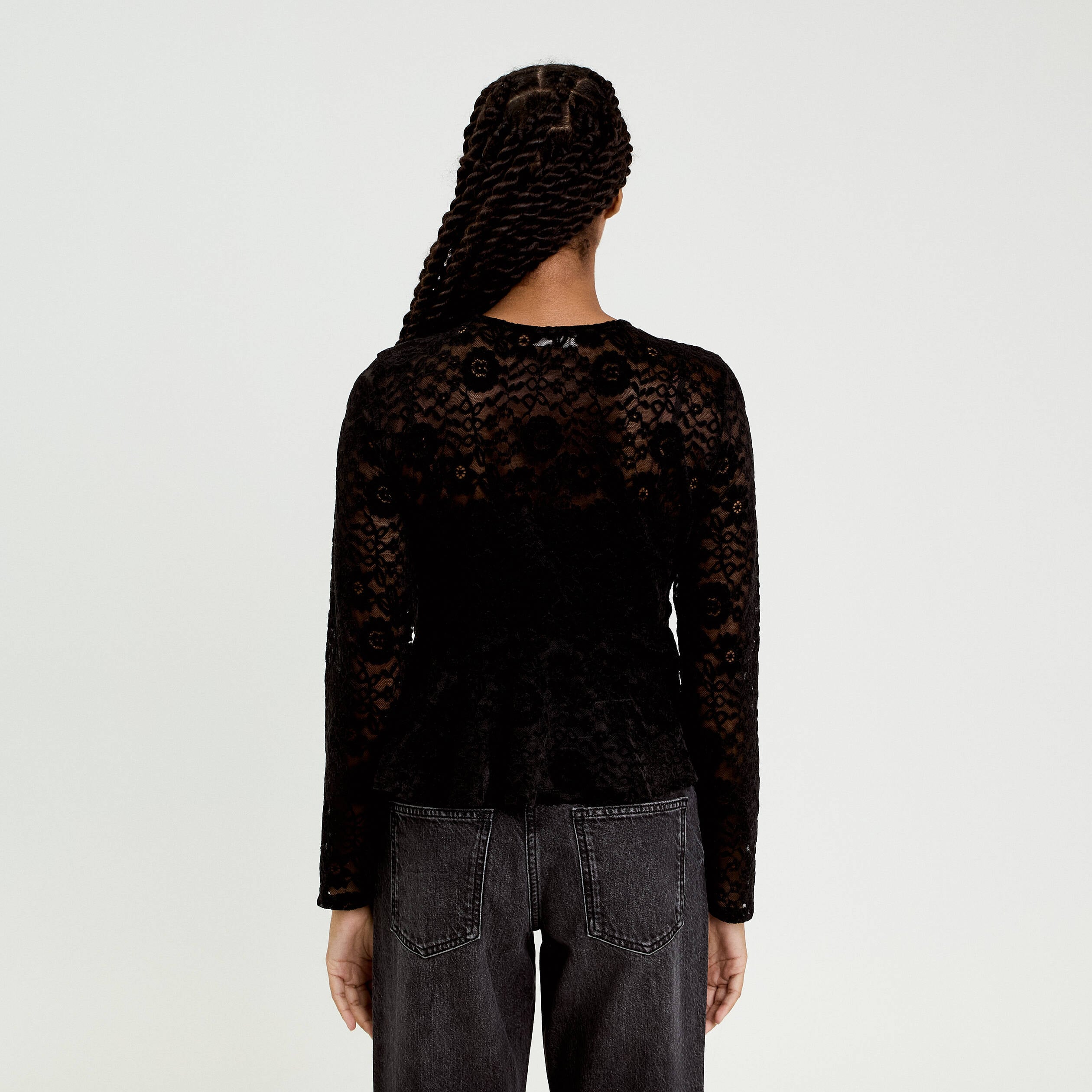 Blouse p&eacute;plum dentelle noir femme