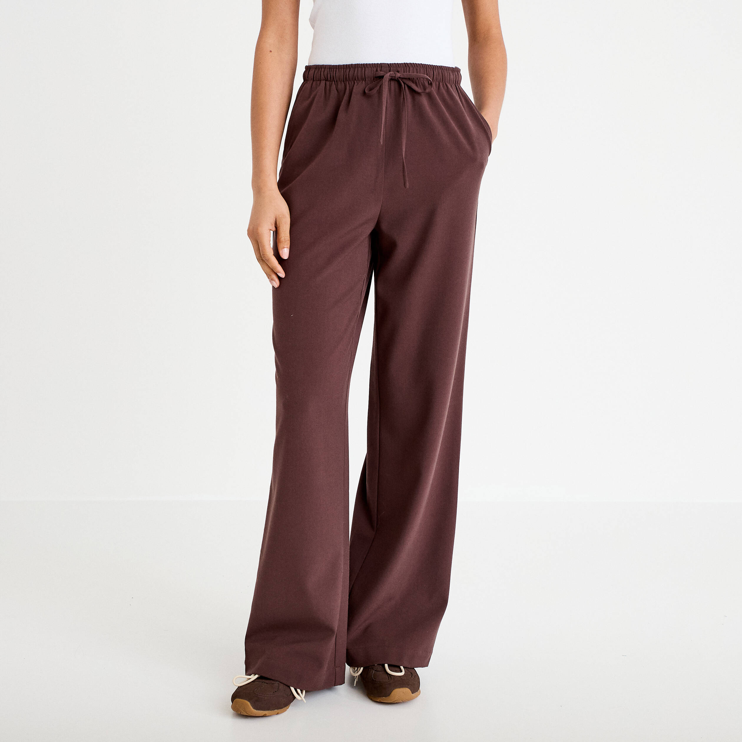 Pantalon large marron fonc&eacute; femme