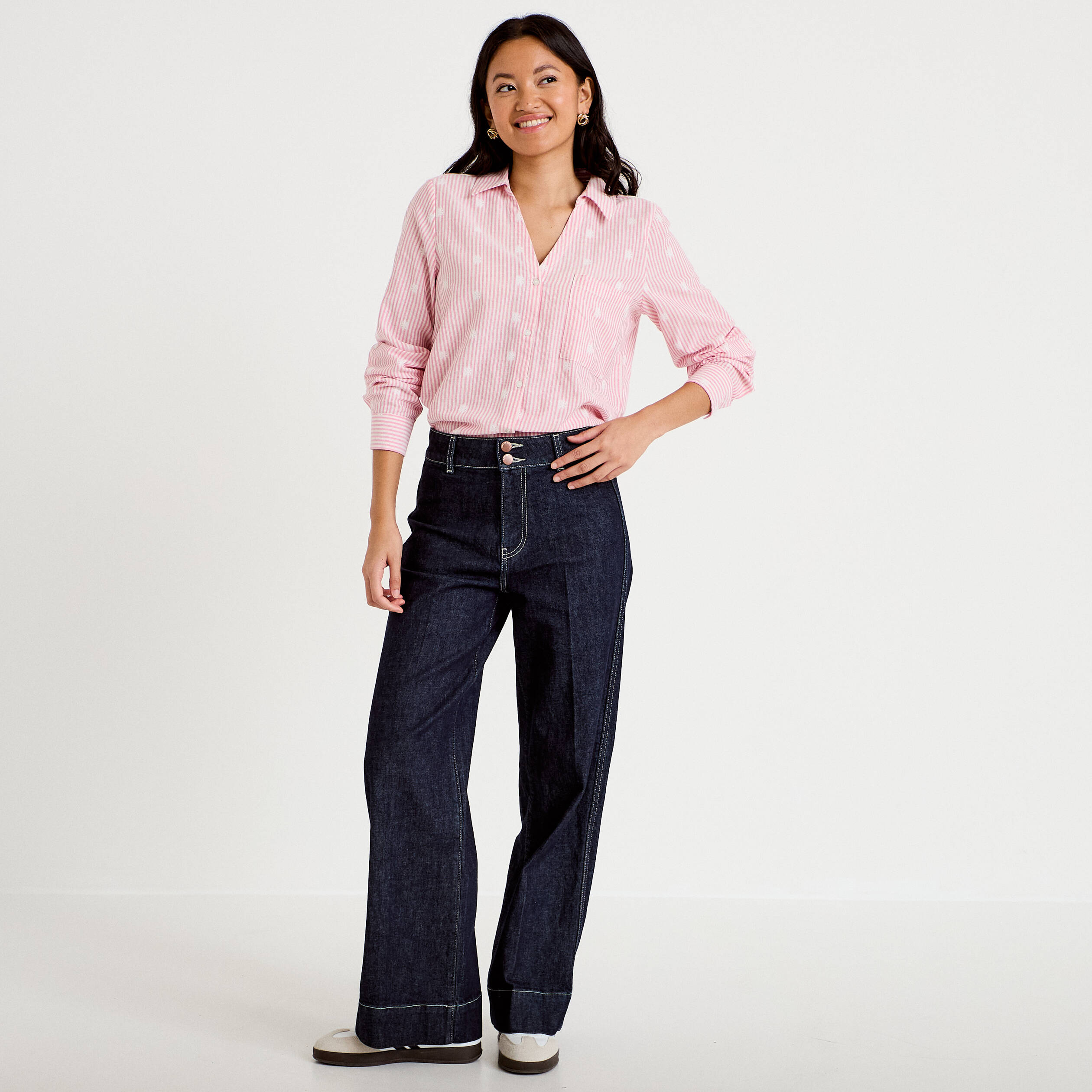Chemise droite manches longues rouge femme