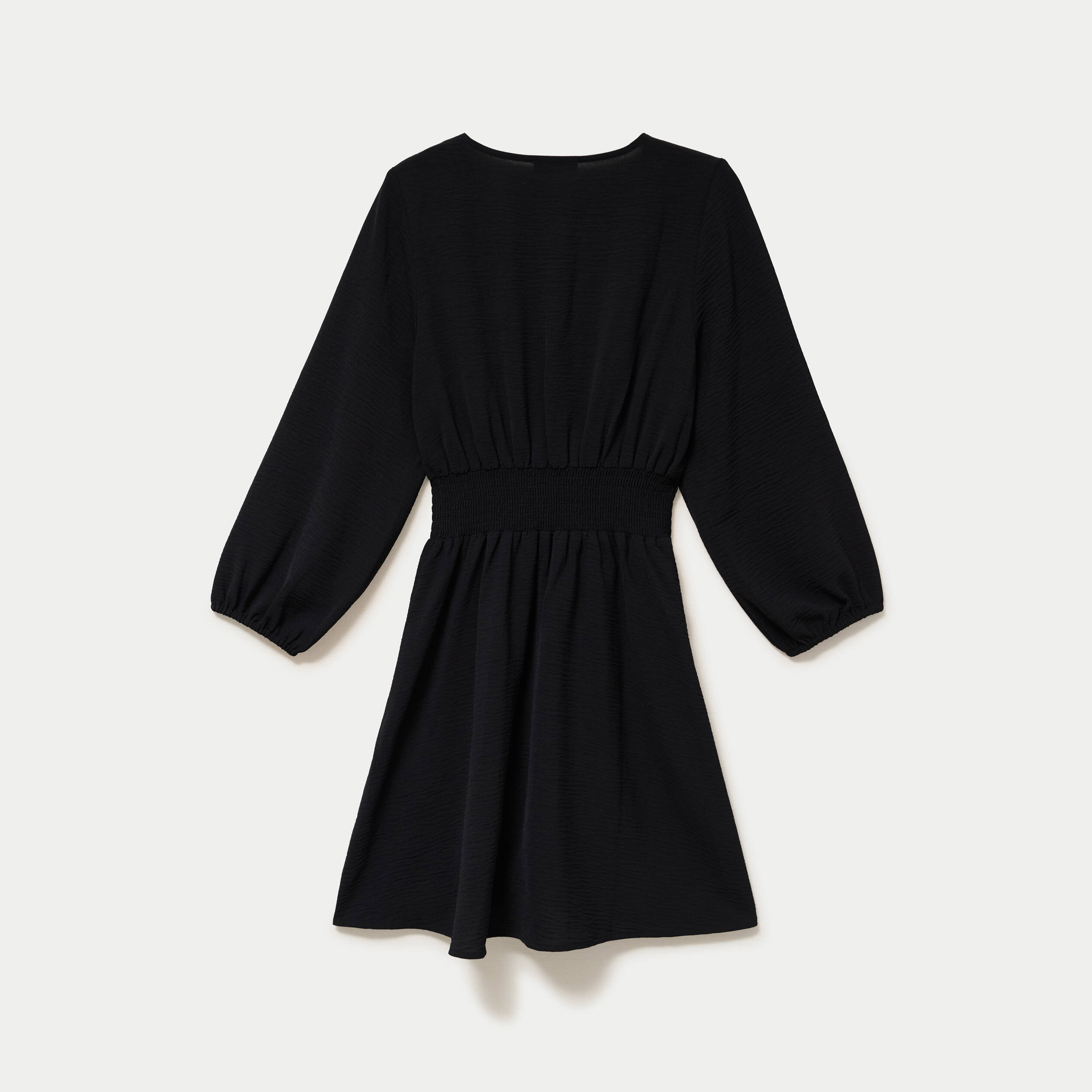 Robe &eacute;vas&eacute;e col v manches longues noir femme