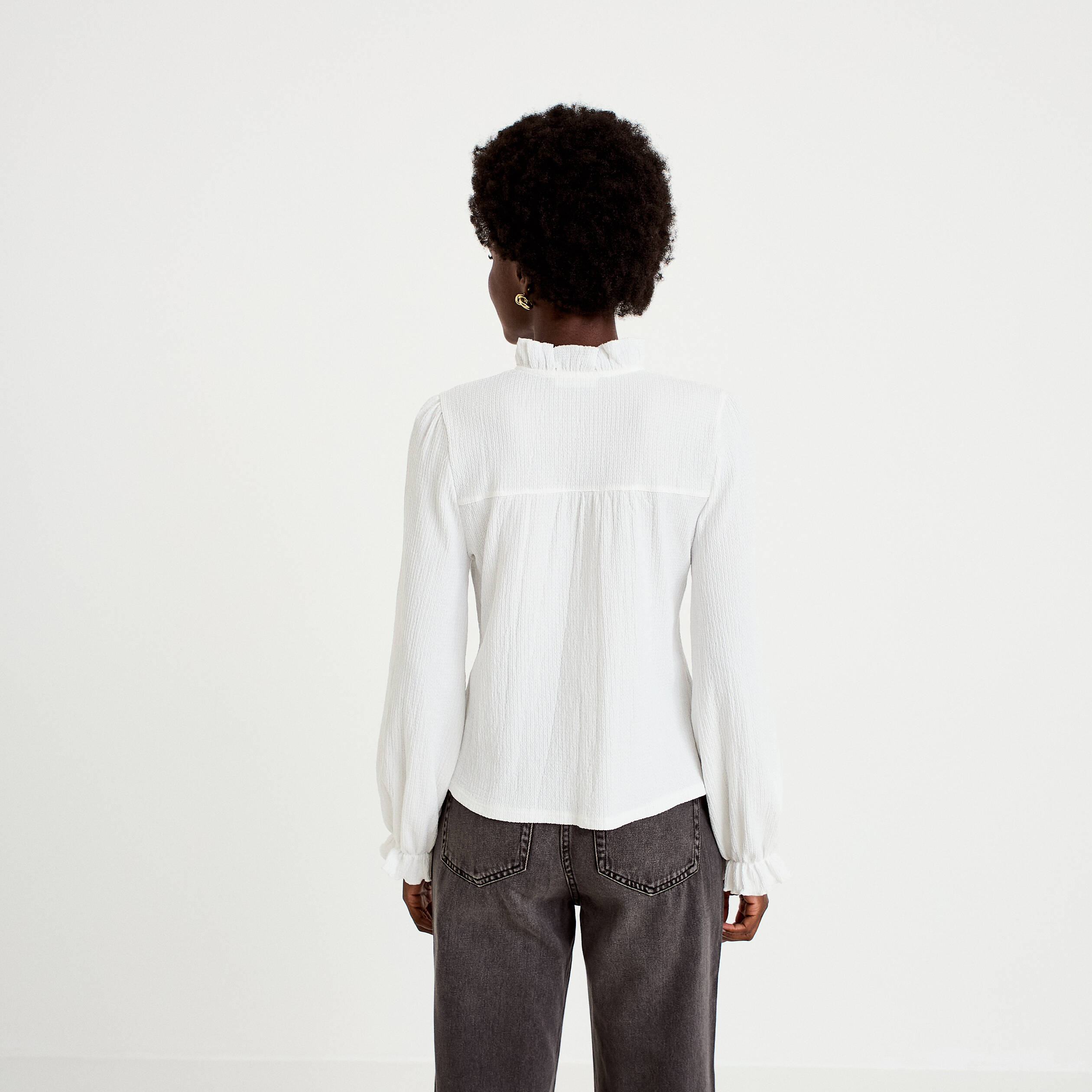 Blouse droite col montant dentelle ecru femme