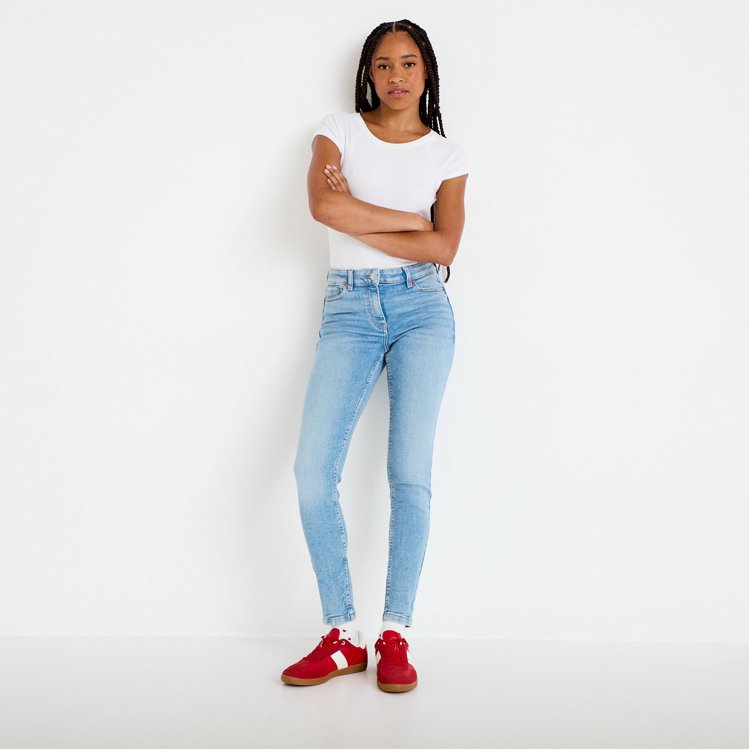 Jean skinny push-up taille standard denim bleach femme