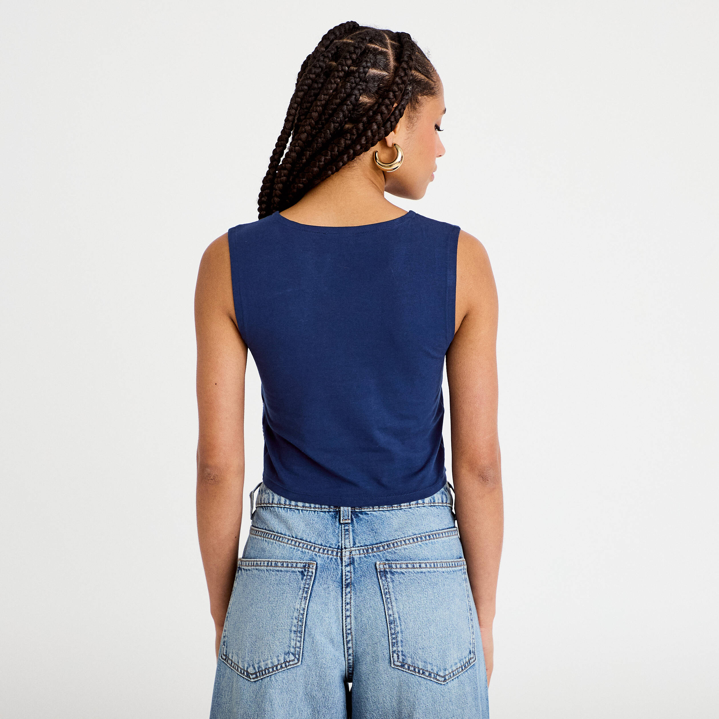 D&eacute;bardeur cropped bleu fonc&eacute; femme