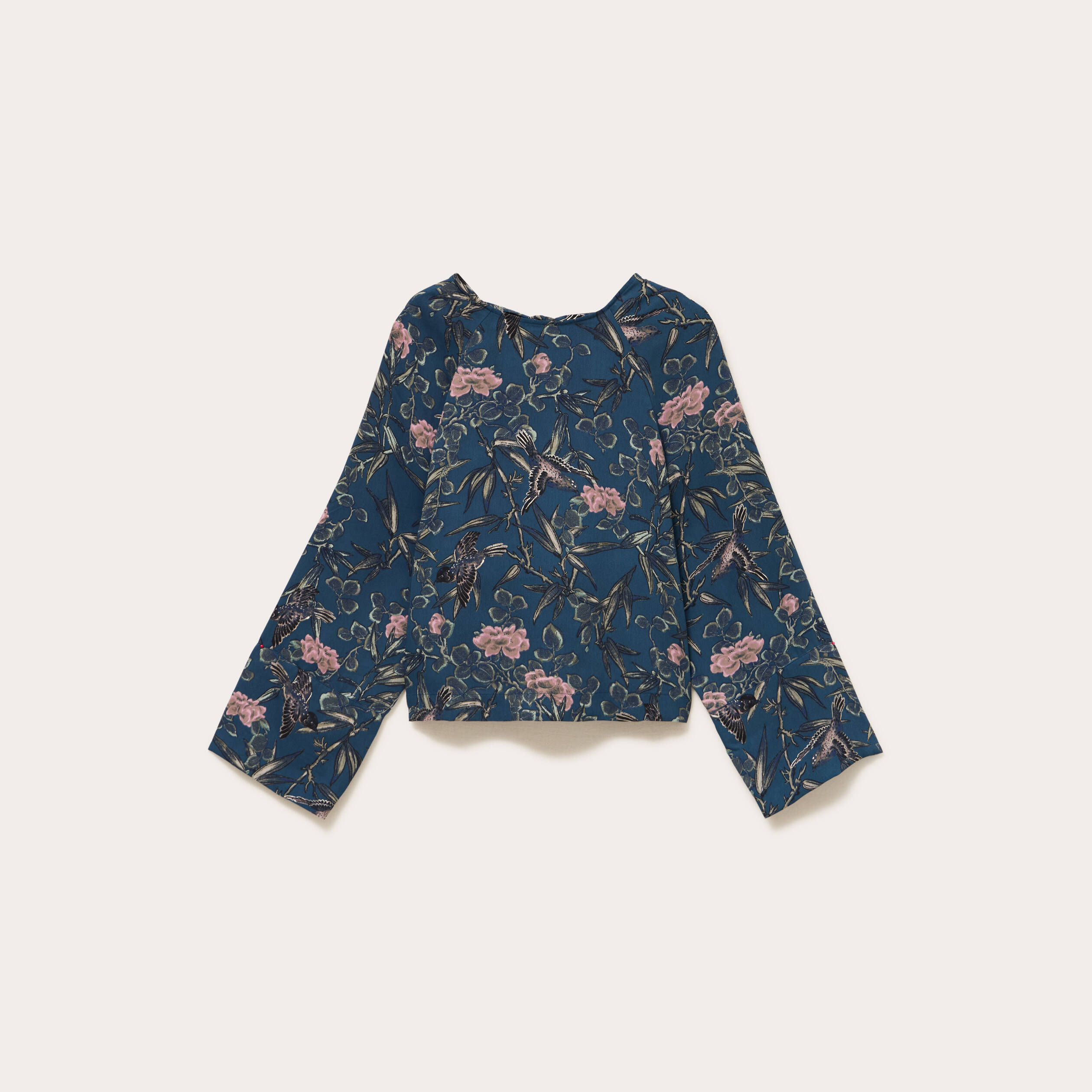 Blouse manches longues encolure bateau bleu p&eacute;trole femme