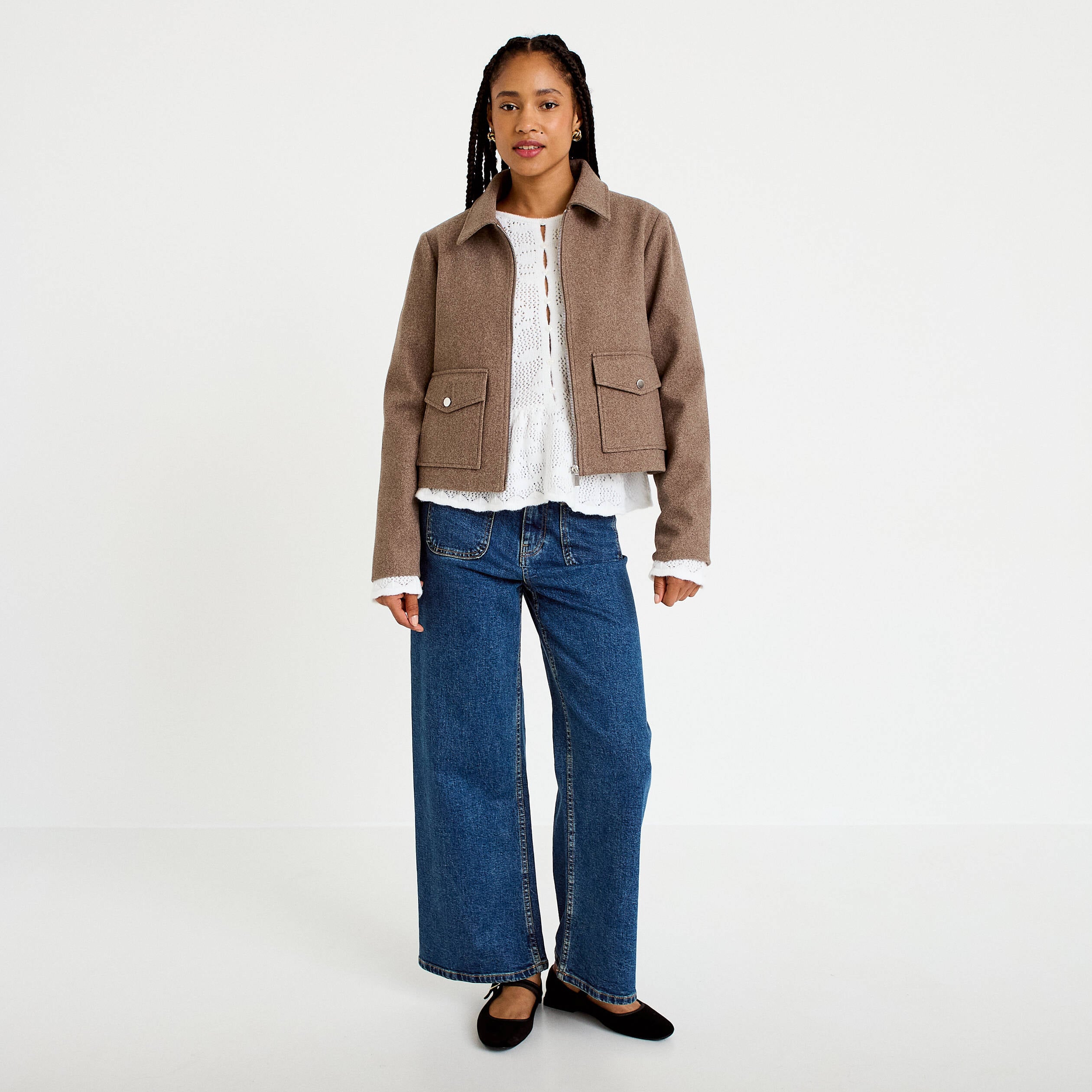 Veste zipp&eacute;e taupe femme