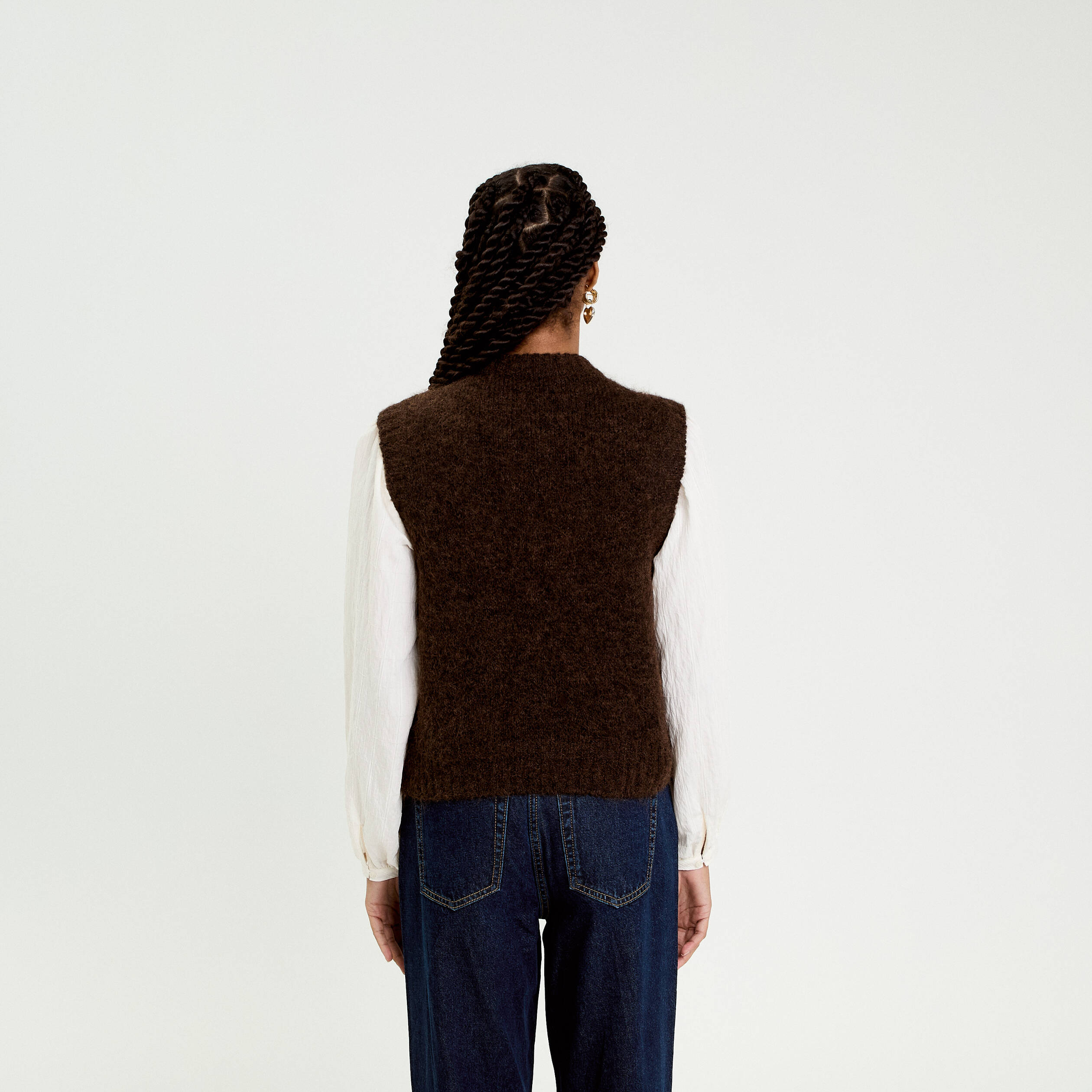 Pull sans manches marron fonc&eacute; femme