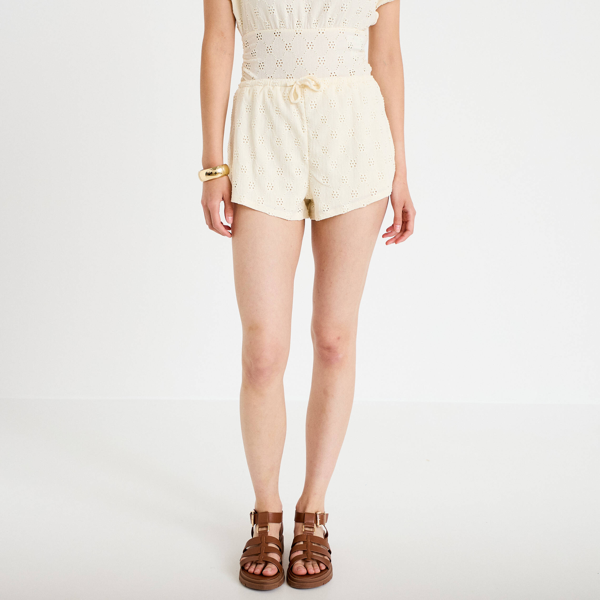 Short ajour&eacute; ecru femme