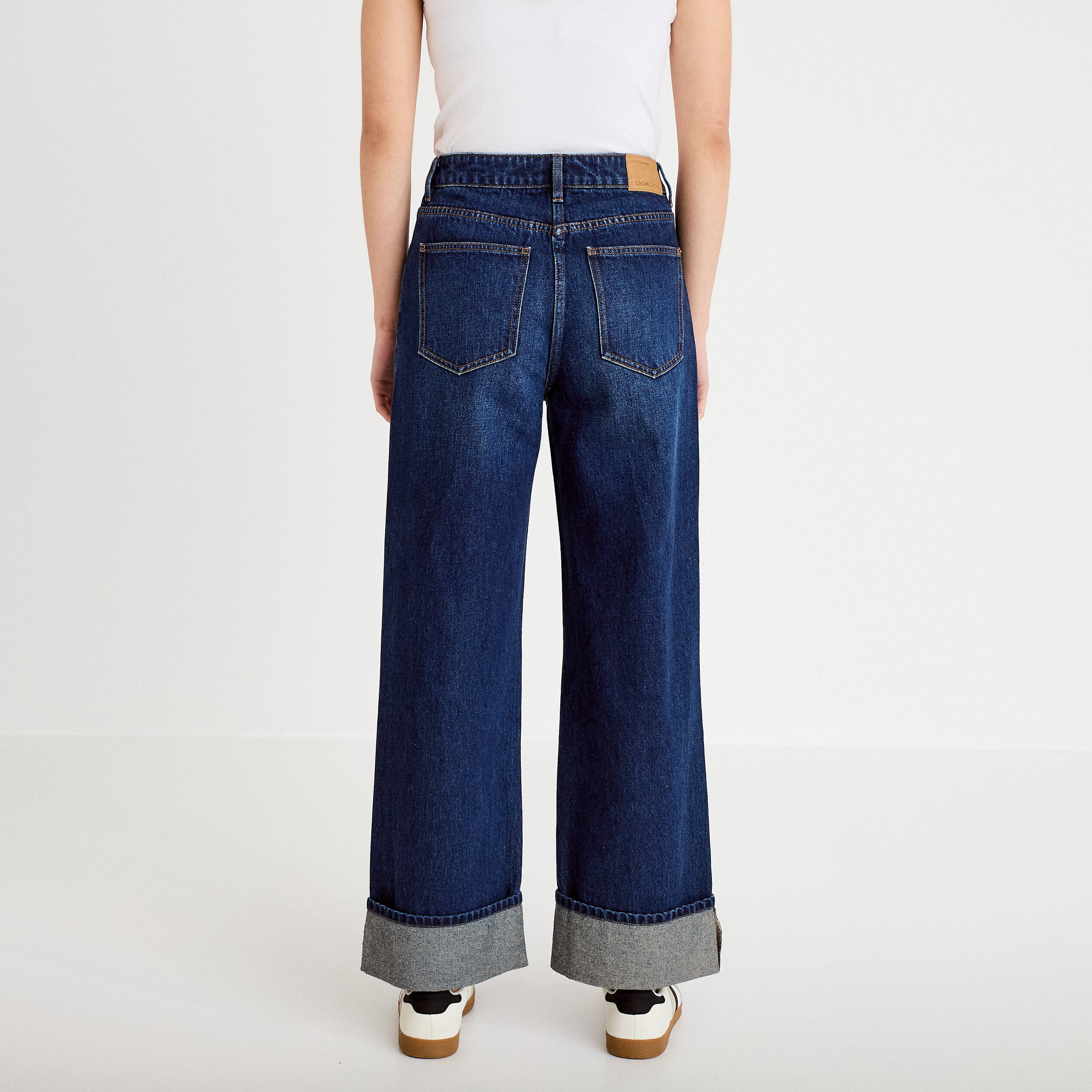 Jeans droit &agrave; revers denim stone femme