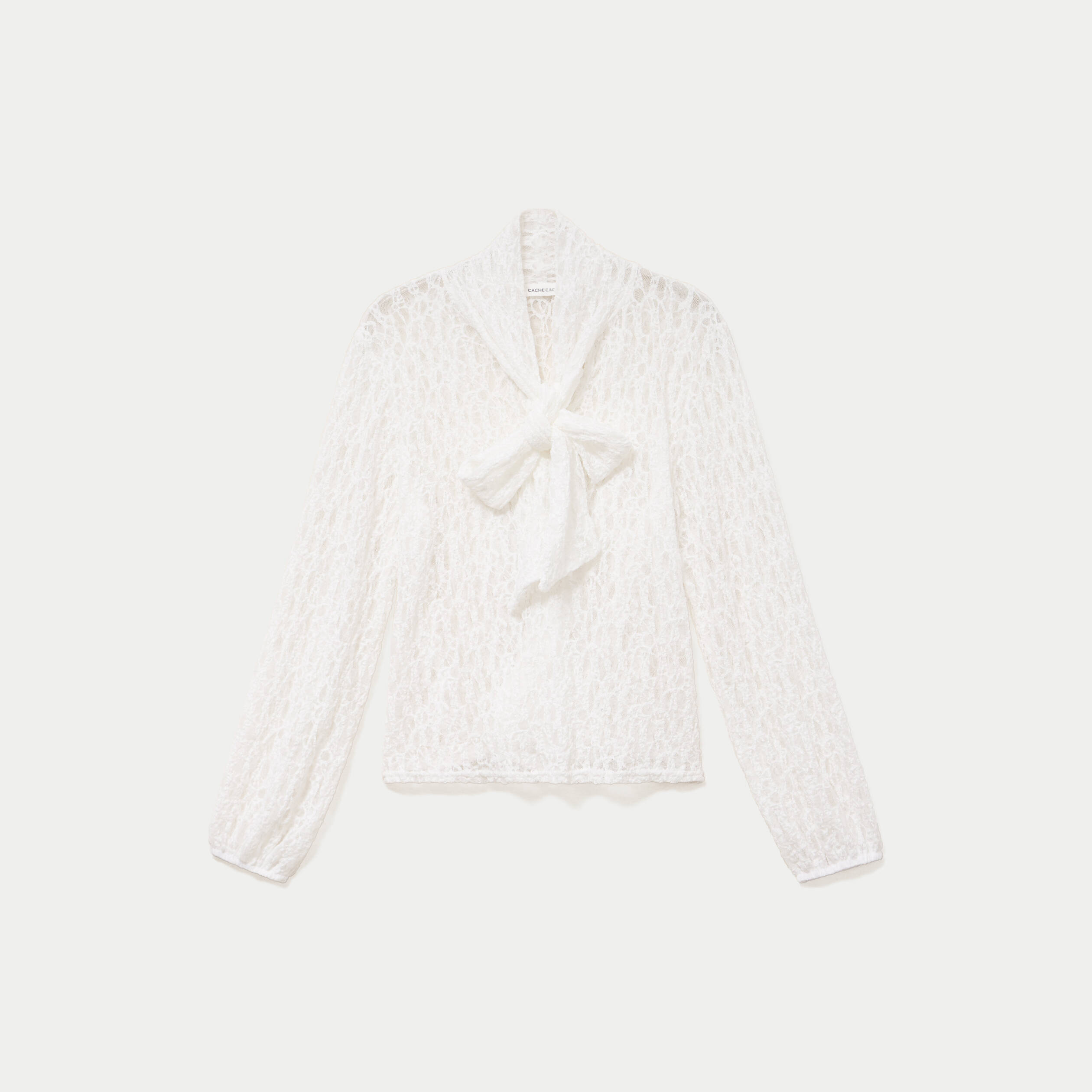 Blouse droite col montant dentelle ecru femme