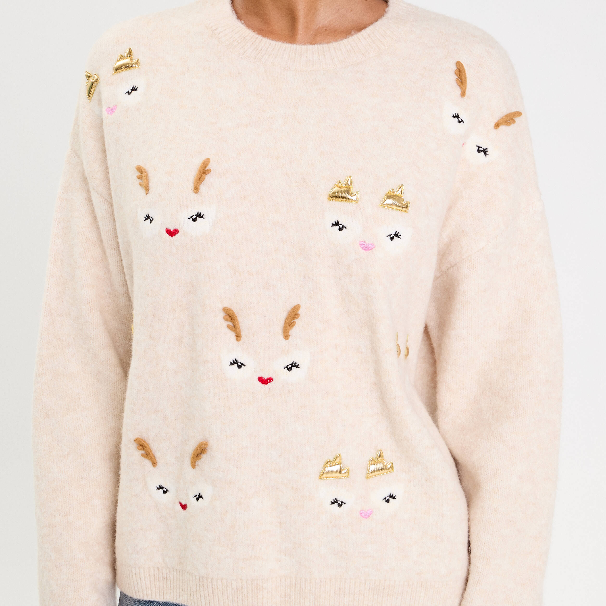 Pull manches longues beige femme