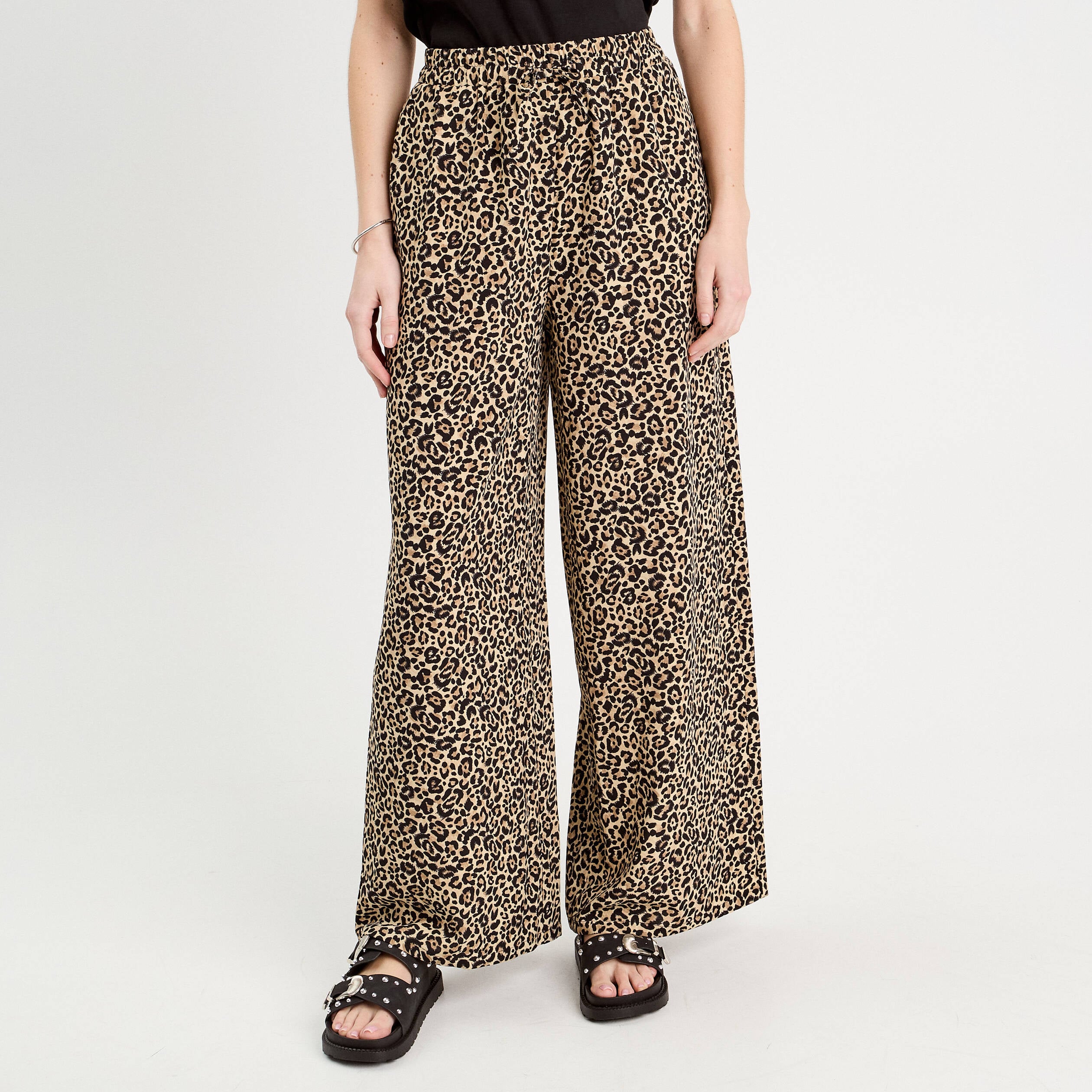 Pantalon large fluide beige femme